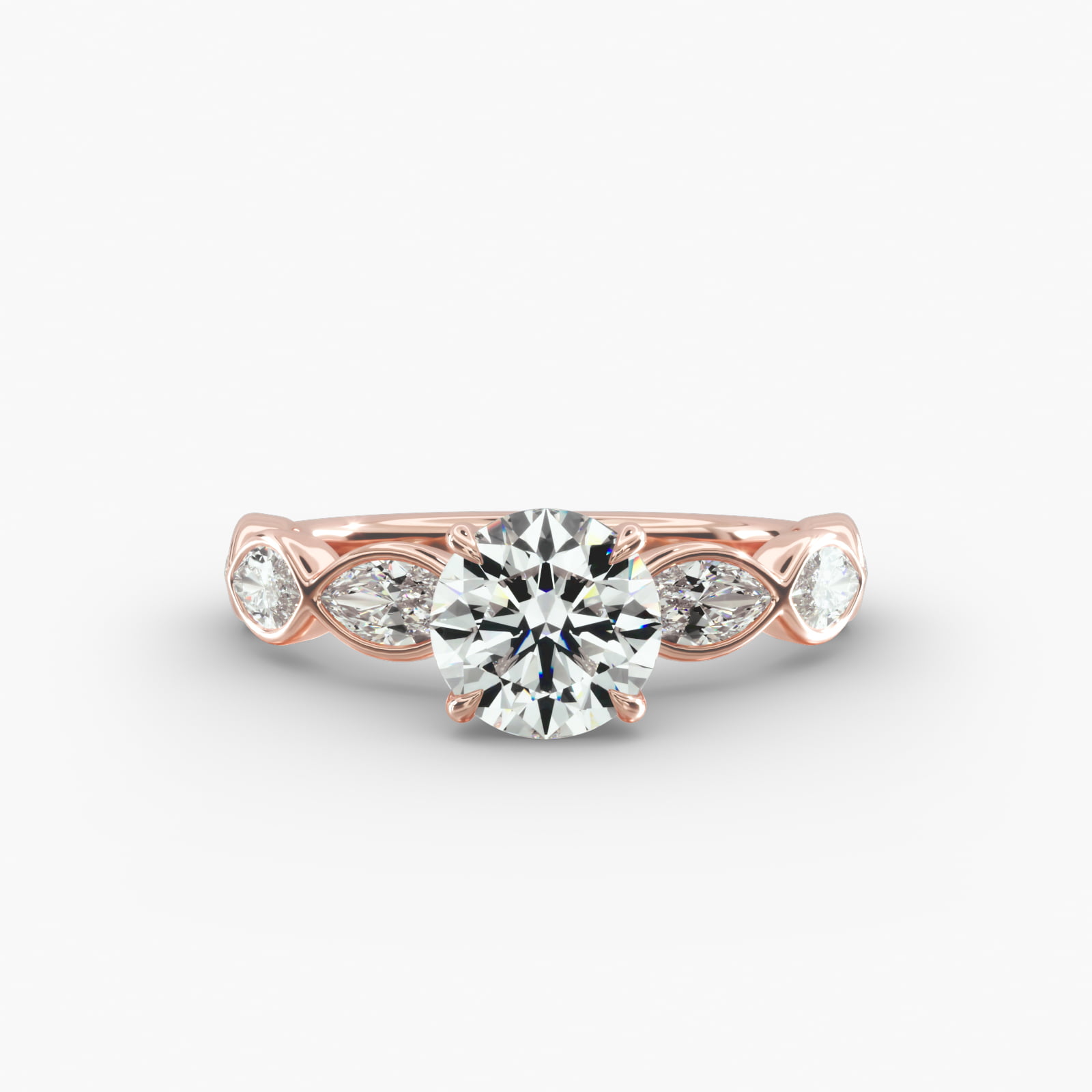 Bezel Set Marquise Cut Side Stone Diamond Engagement Ring In 14K Rose Gold