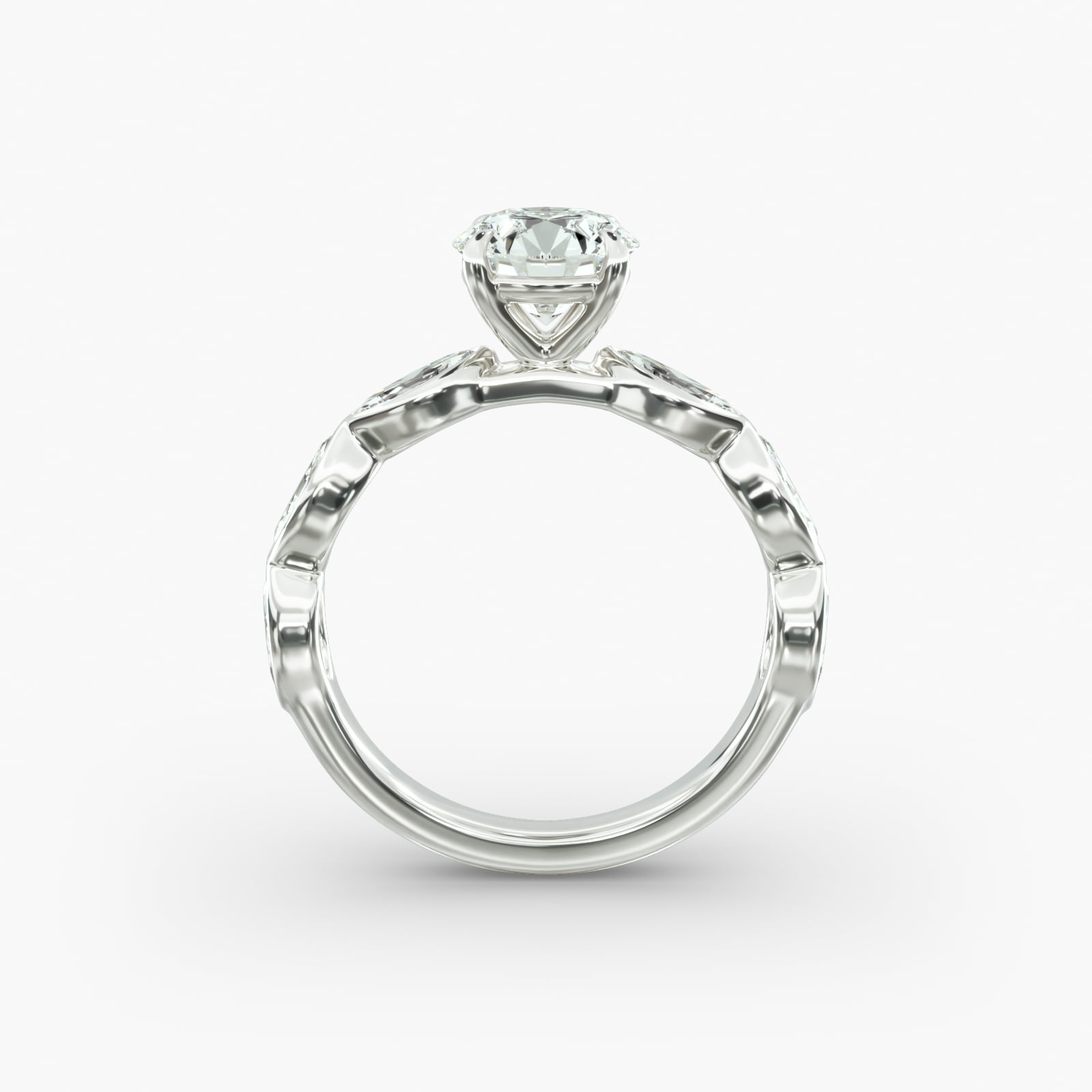 Bezel Set Marquise Cut Side Stone Diamond Engagement Ring In 14K White Gold