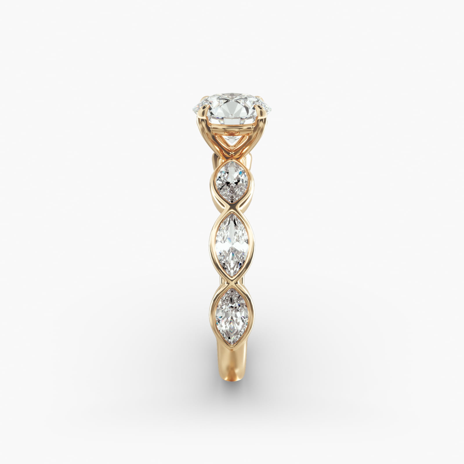 Bezel Set Marquise Cut Side Stone Diamond Engagement Ring In 14K Yellow Gold