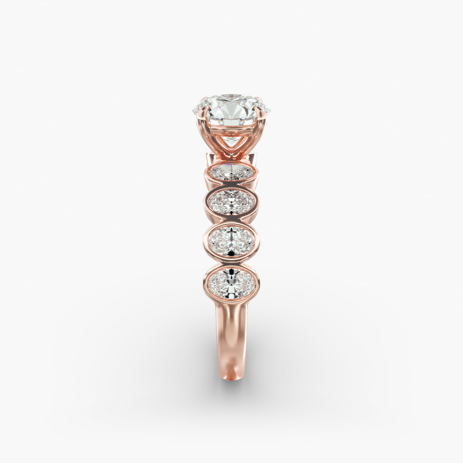 Bezel Set Oval Cut Side Stone Diamond Engagement Ring In 14K Rose Gold
