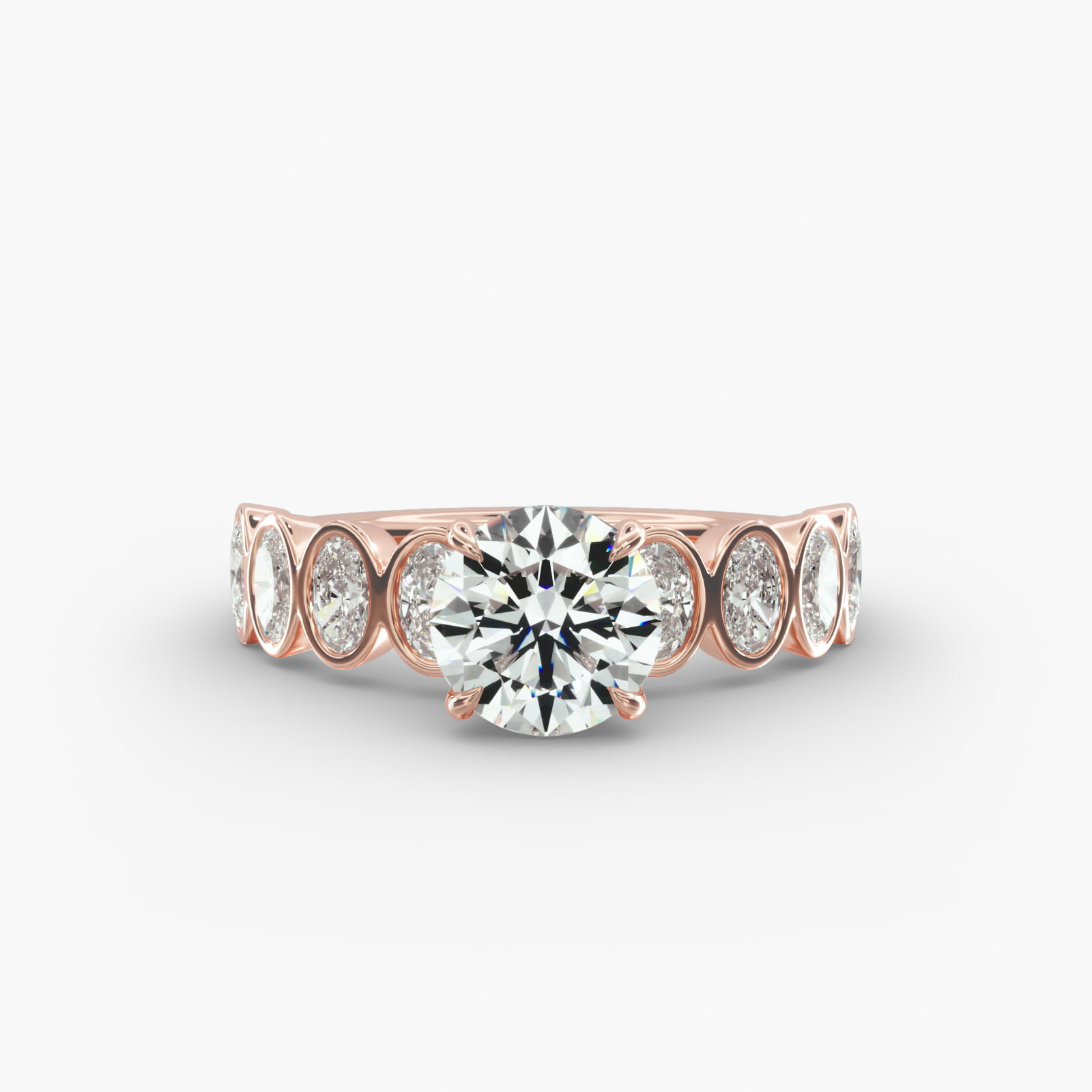 Bezel Set Oval Cut Side Stone Diamond Engagement Ring In 14K Rose Gold