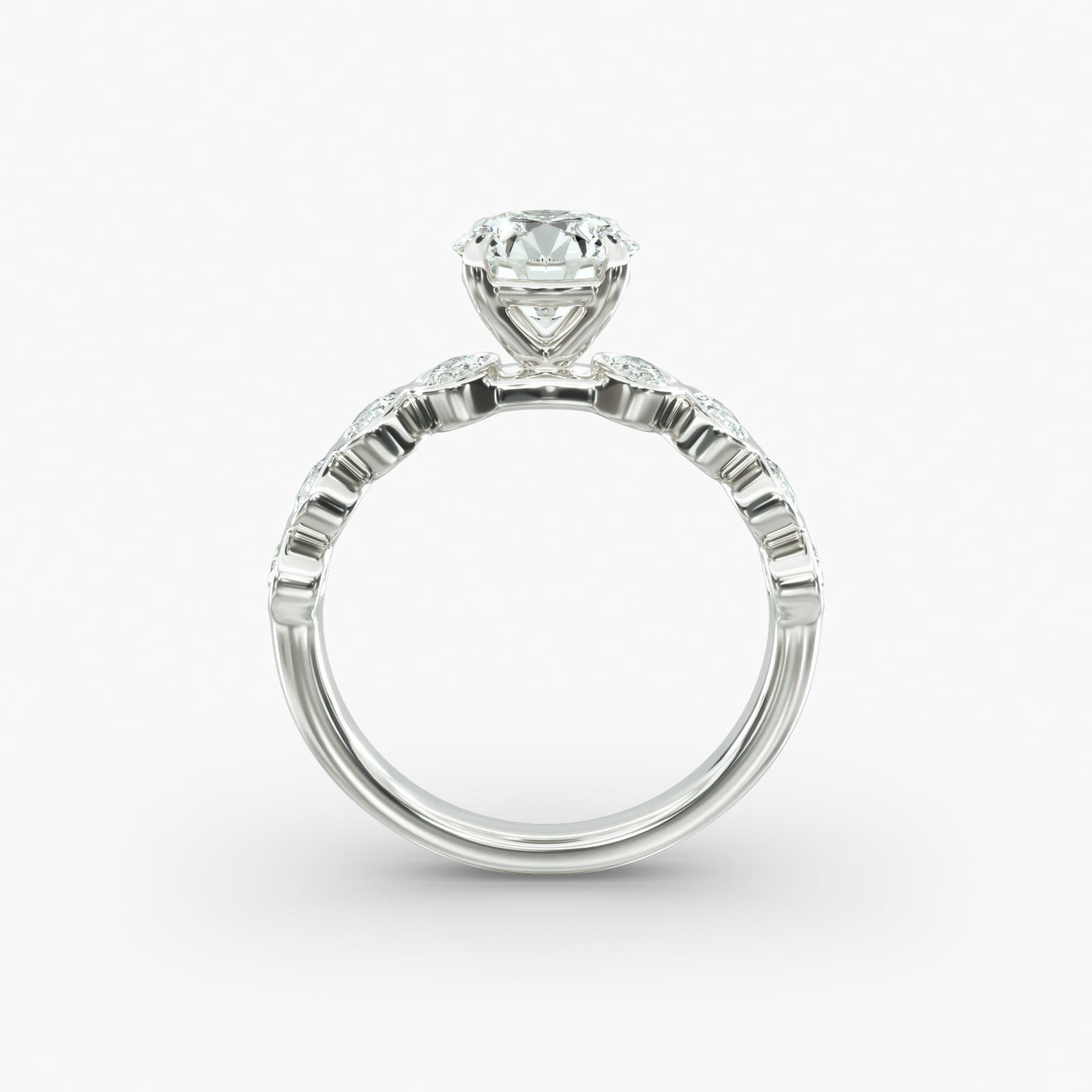 Bezel Set Oval Cut Side Stone Diamond Engagement Ring In 18K White Gold