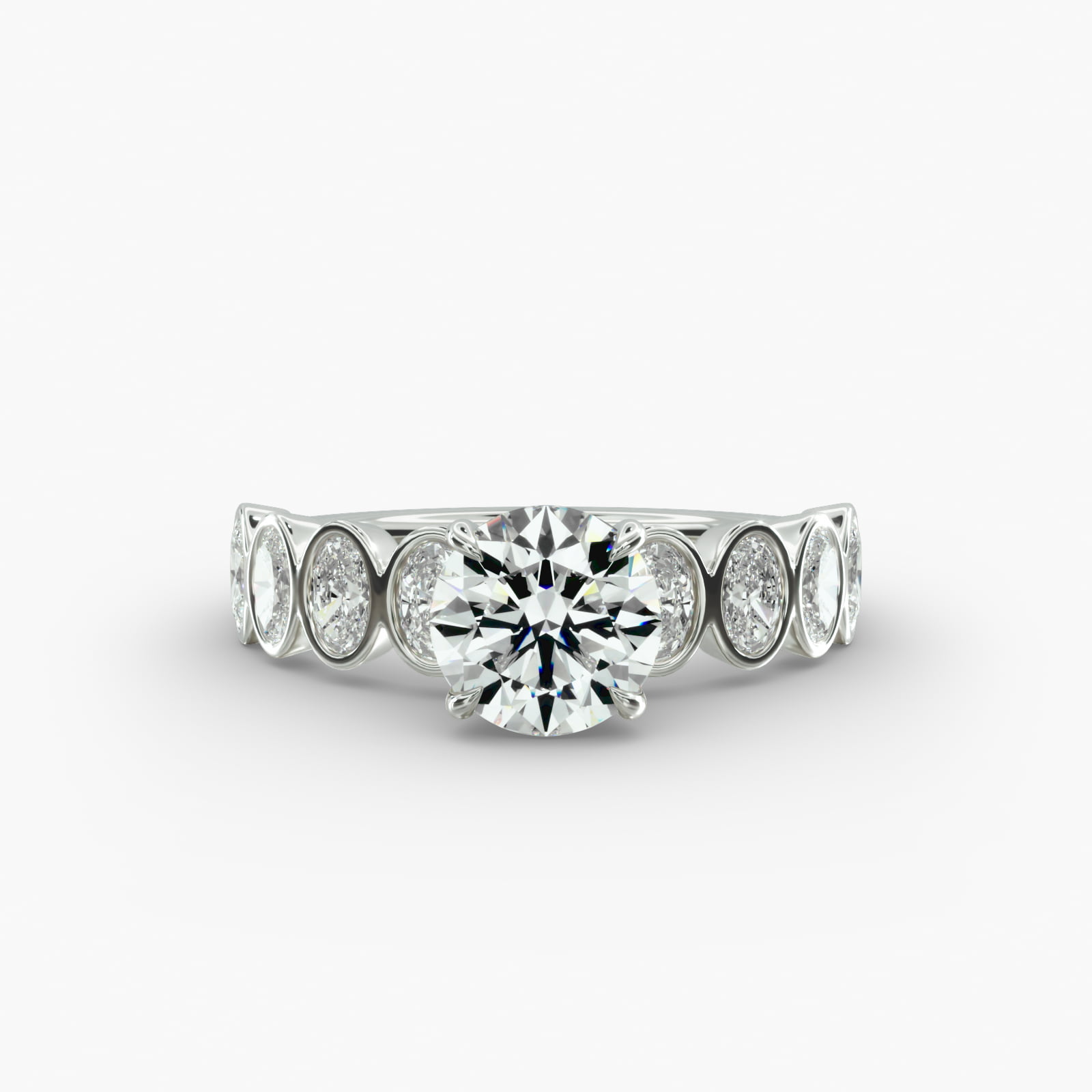 Bezel Set Oval Cut Side Stone Diamond Engagement Ring In 18K White Gold