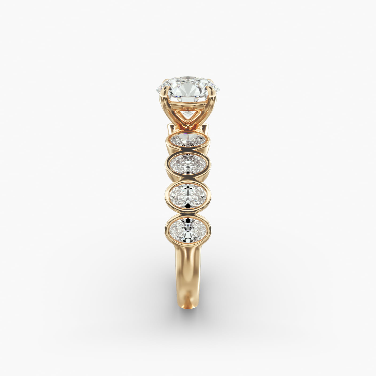 Bezel Set Oval Cut Side Stone Diamond Engagement Ring In 18K Yellow Gold