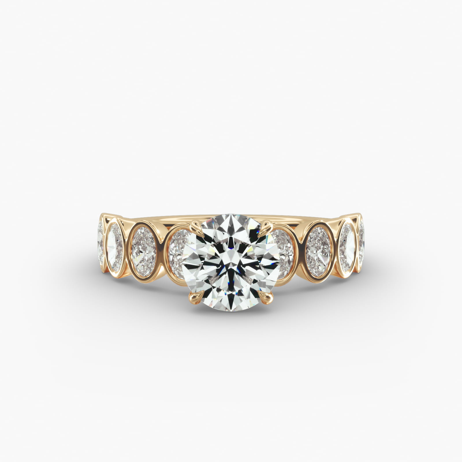 Bezel Set Oval Cut Side Stone Diamond Engagement Ring In 18K Yellow Gold