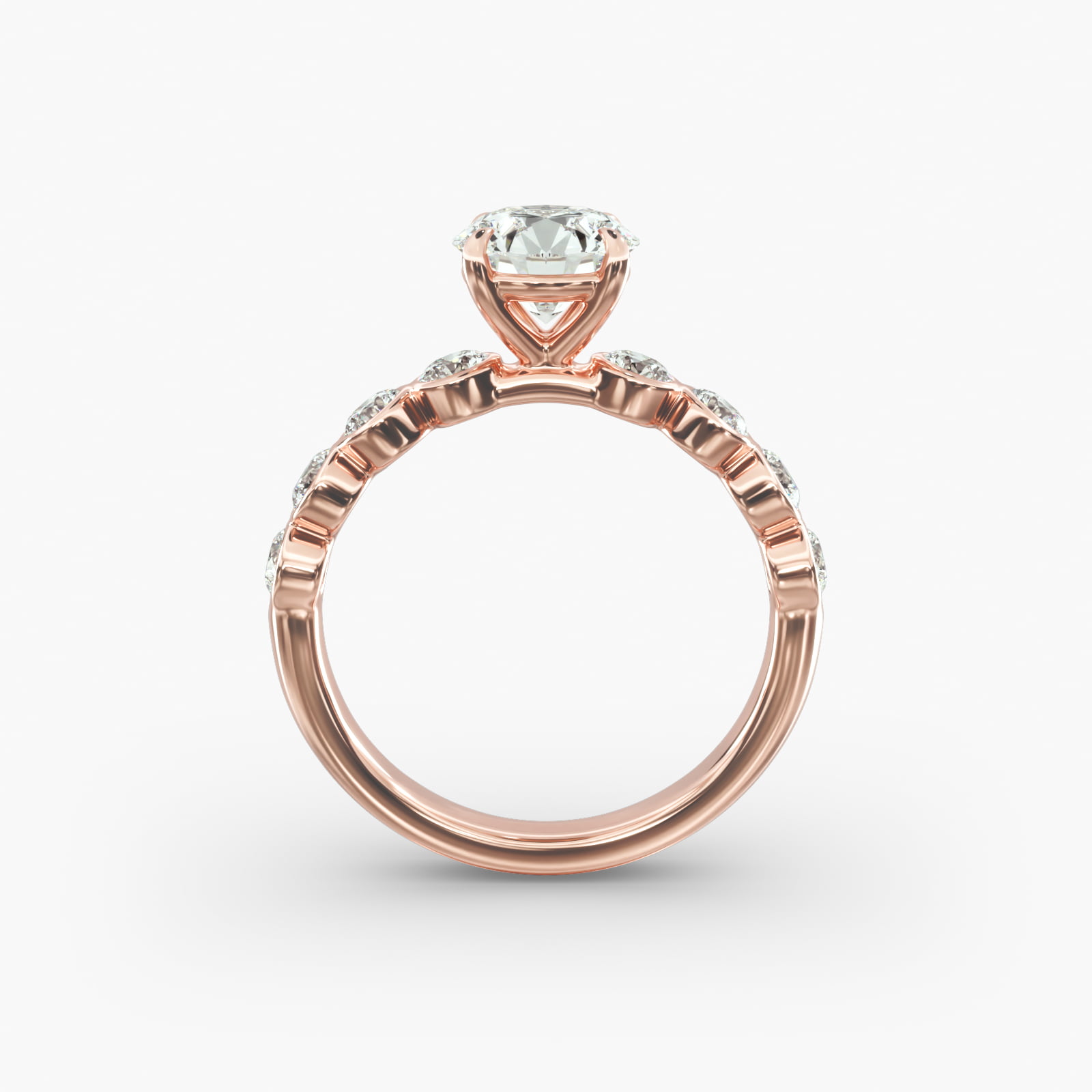 Bezel Set Round Side Stone Diamond Engagement Ring In 14K Rose Gold