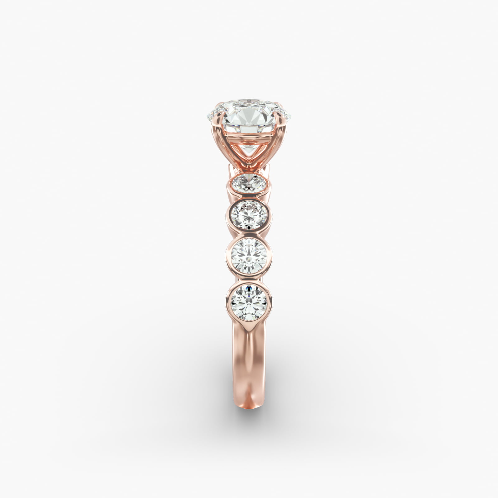Bezel Set Round Side Stone Diamond Engagement Ring In 14K Rose Gold