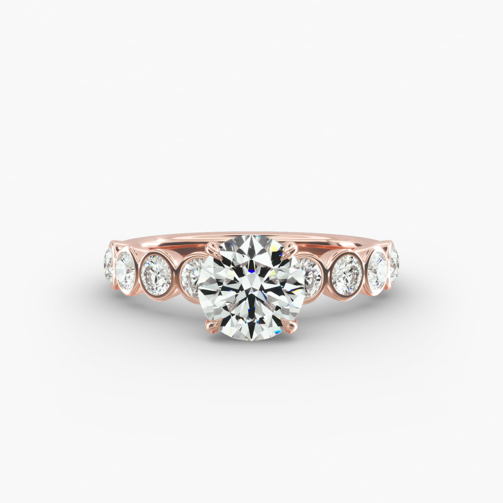 Bezel Set Round Side Stone Diamond Engagement Ring In 14K Rose Gold