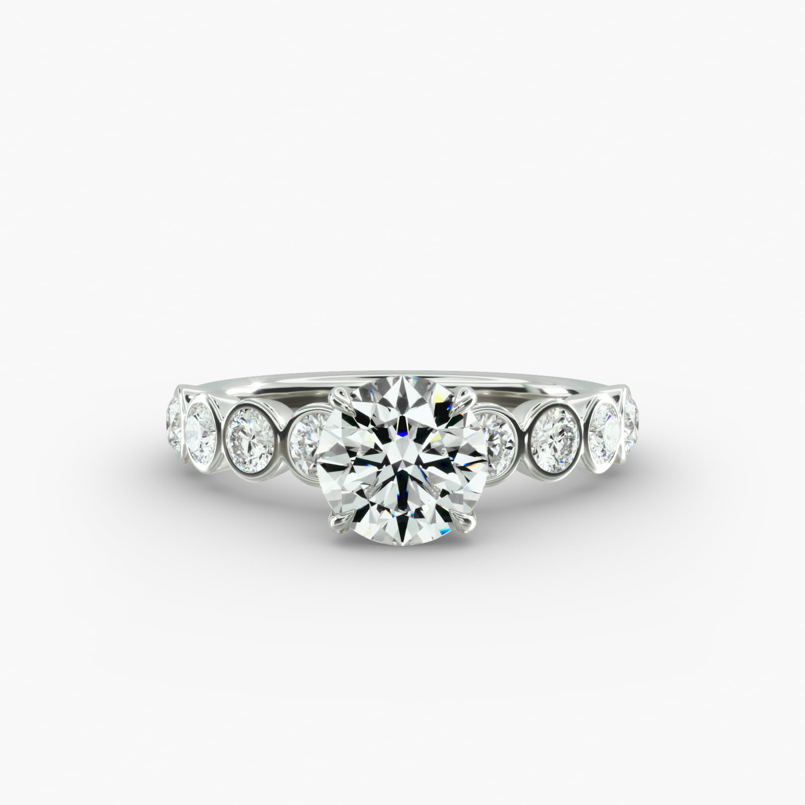 Bezel Set Round Side Stone Diamond Engagement Ring In Platinum