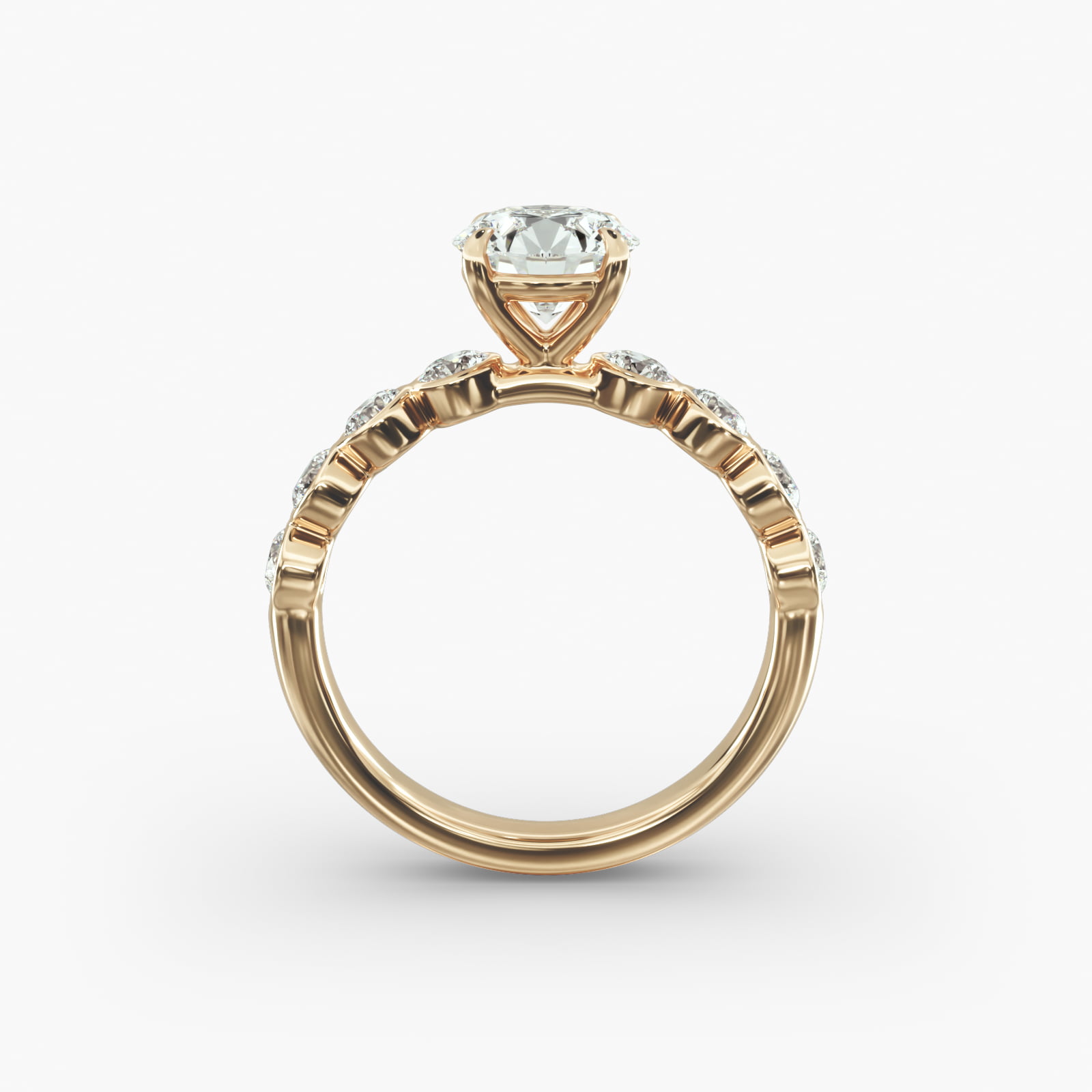 Bezel Set Round Side Stone Diamond Engagement Ring In 18K Yellow Gold