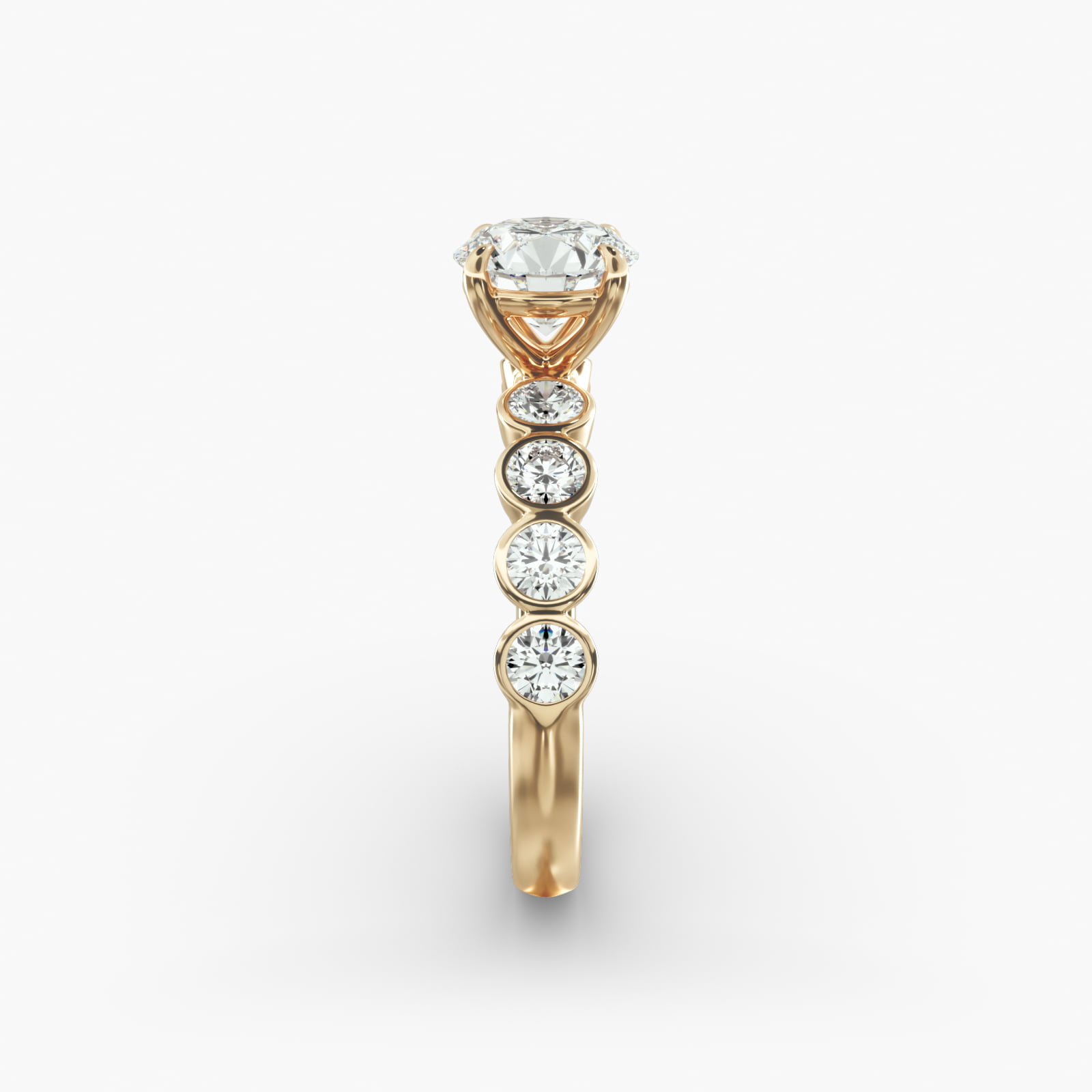 Bezel Set Round Side Stone Diamond Engagement Ring In 18K Yellow Gold