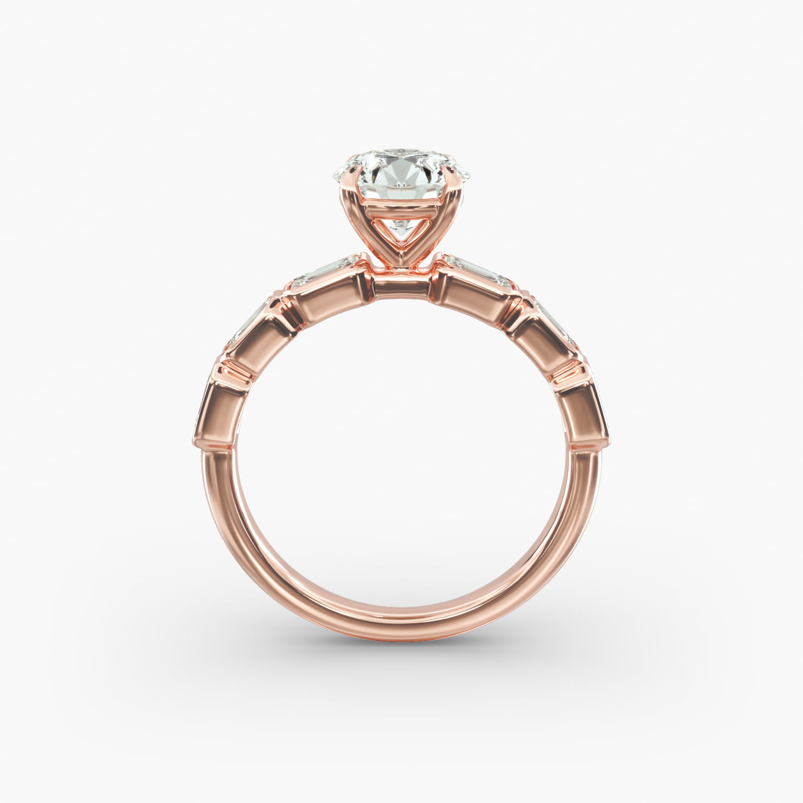 Bezel Set Emerald Cut Side Stone Diamond Engagement Ring In 14K Rose Gold