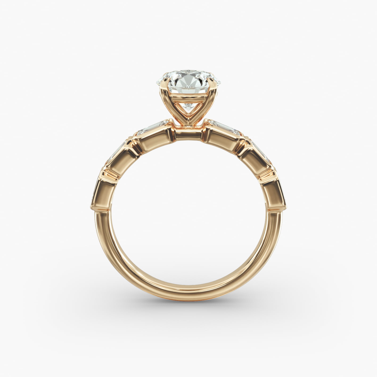 Bezel Set Emerald Cut Side Stone Diamond Engagement Ring In 18K Yellow Gold