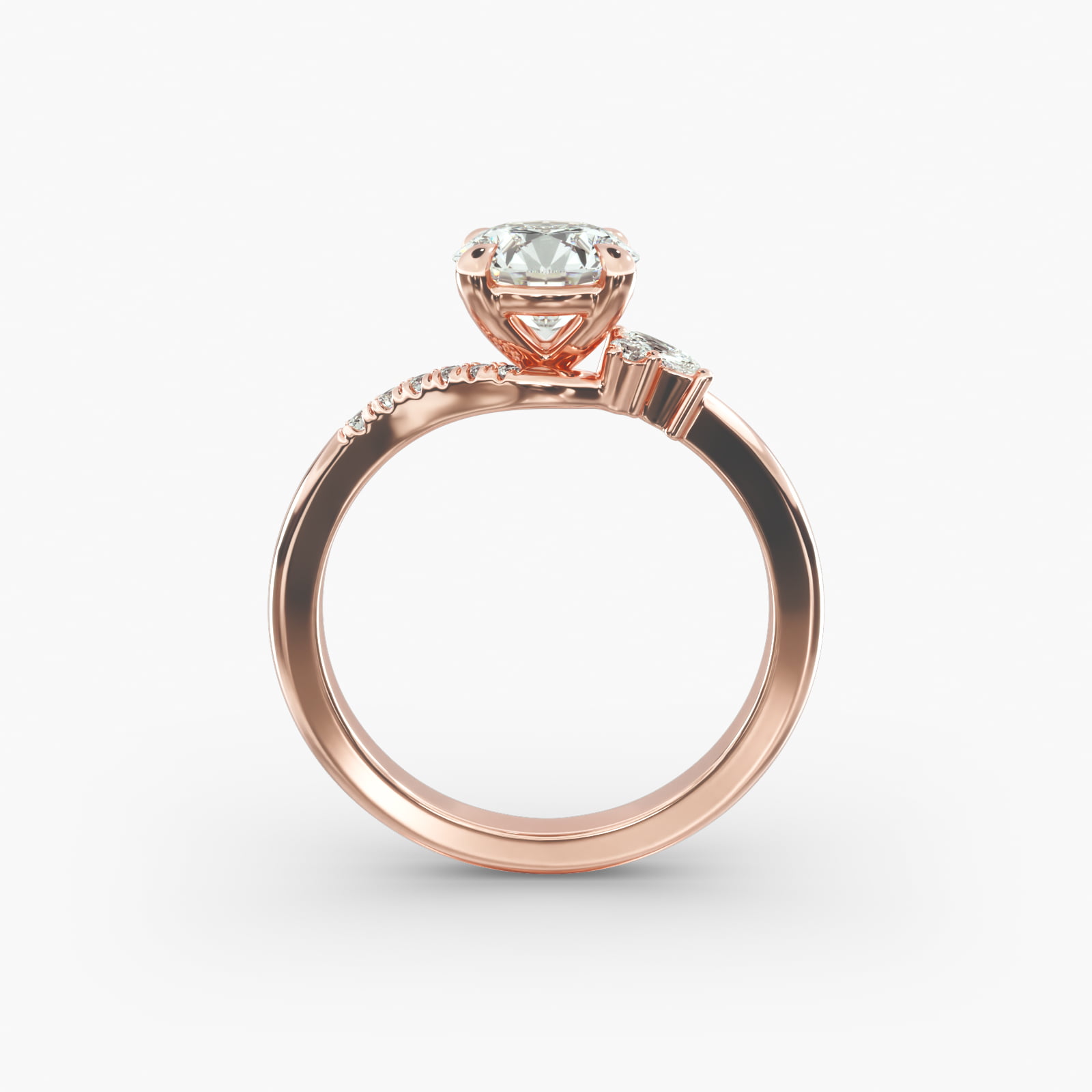 Marquise and Round Diamond Wave Pavé Engagement Ring In 14K Rose Gold