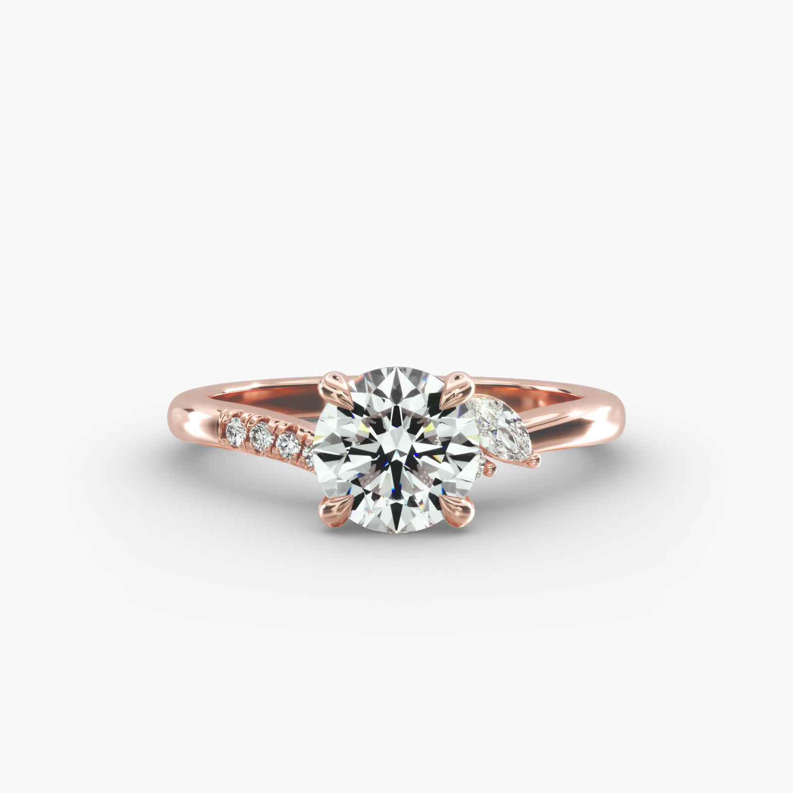 Marquise and Round Diamond Wave Pavé Engagement Ring In 14K Rose Gold