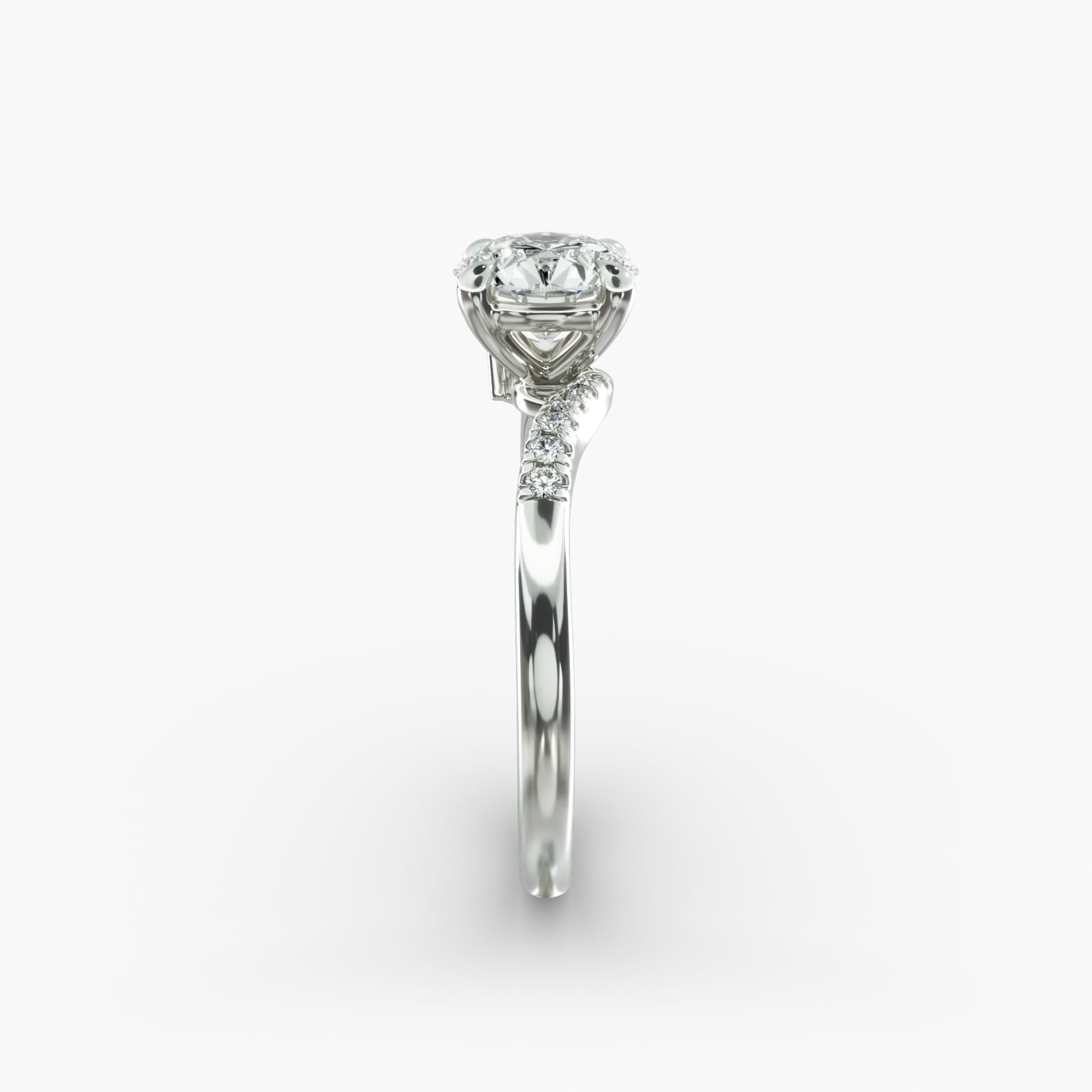 Marquise and Round Diamond Wave Pavé Engagement Ring In 14K White Gold