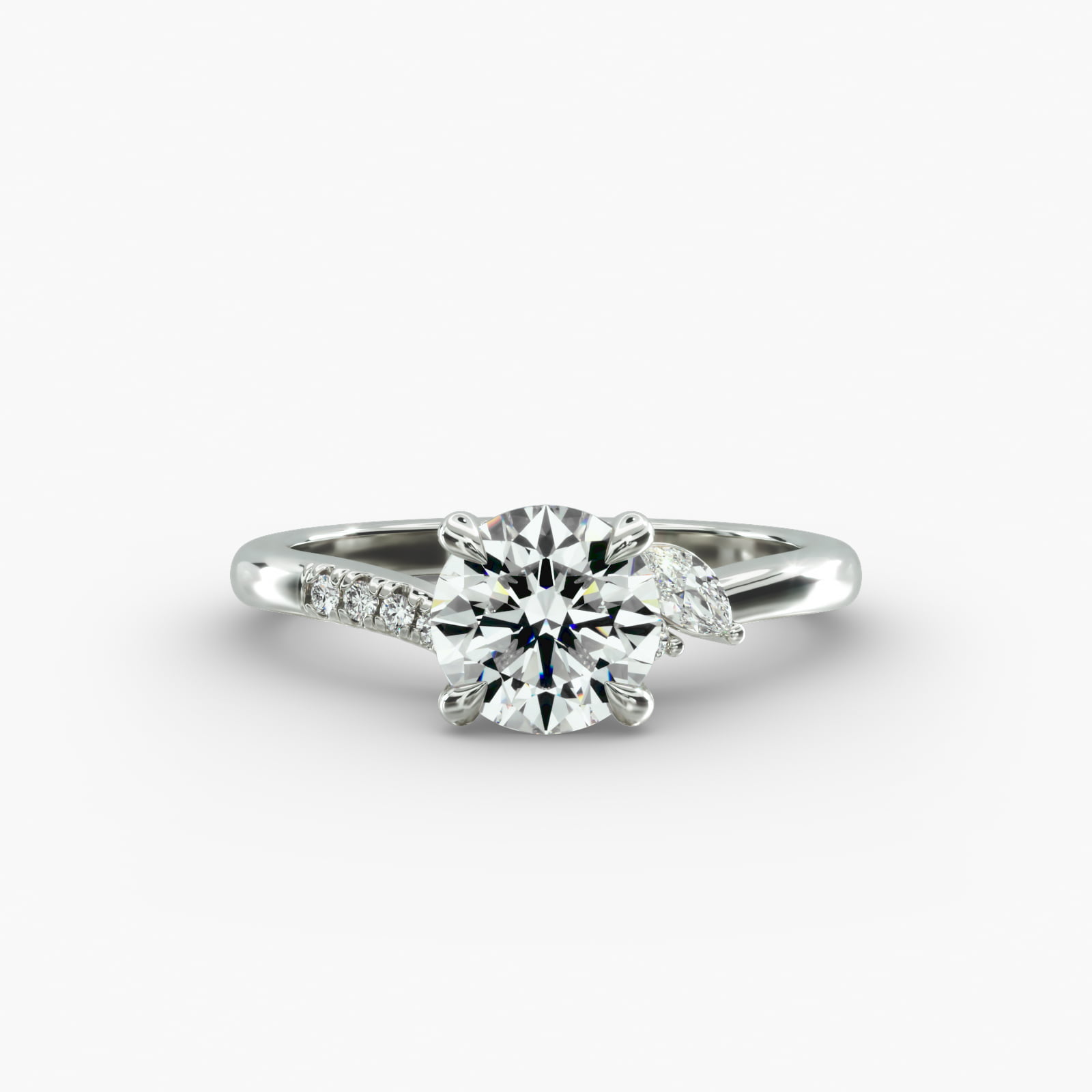 Marquise and Round Diamond Wave Pavé Engagement Ring In 14K White Gold