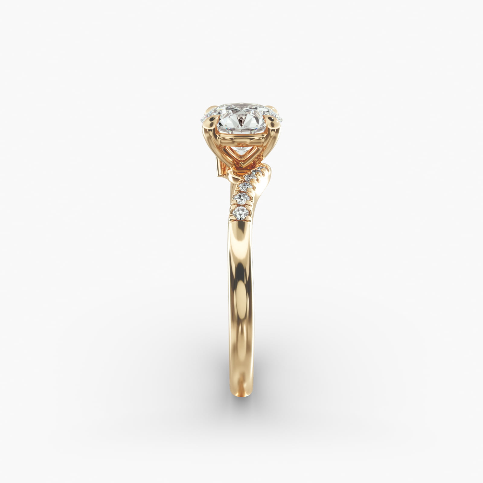 Marquise and Round Diamond Wave Pavé Engagement Ring In 14K Yellow Gold