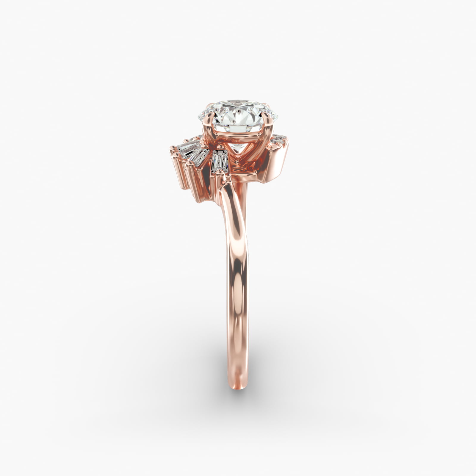 Feathered Diamond Bypass Side Stone Engagement Ring In 14K Rose Gold