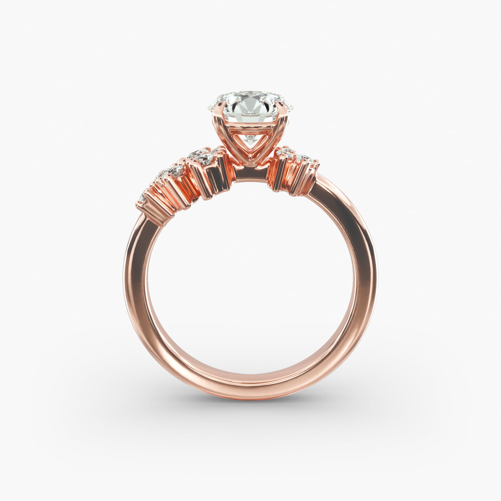 Diamond Constellation Side Stone Engagement Ring In 14K Rose Gold