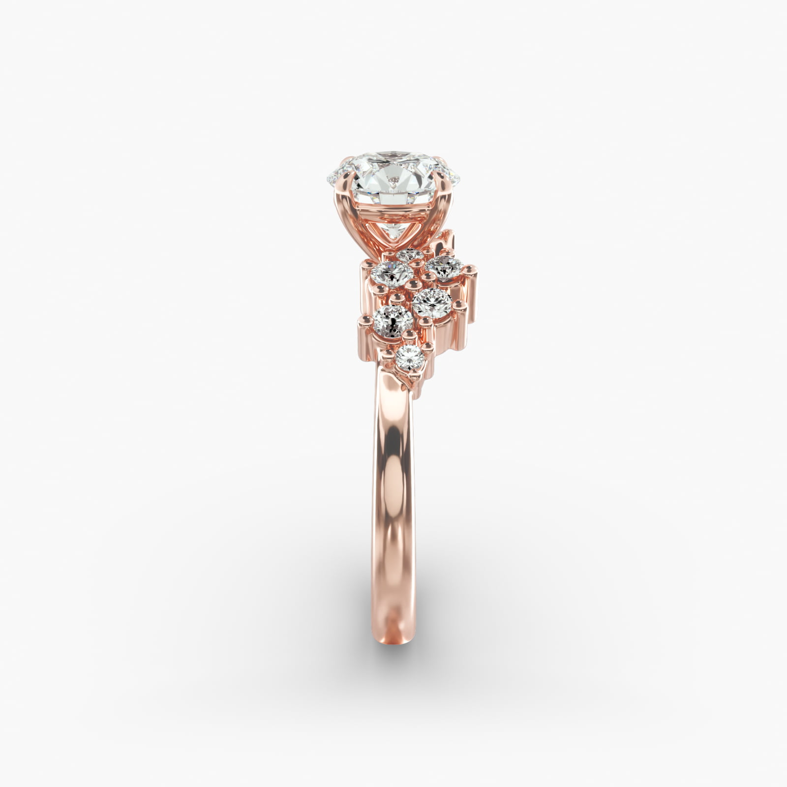 Diamond Constellation Side Stone Engagement Ring In 14K Rose Gold