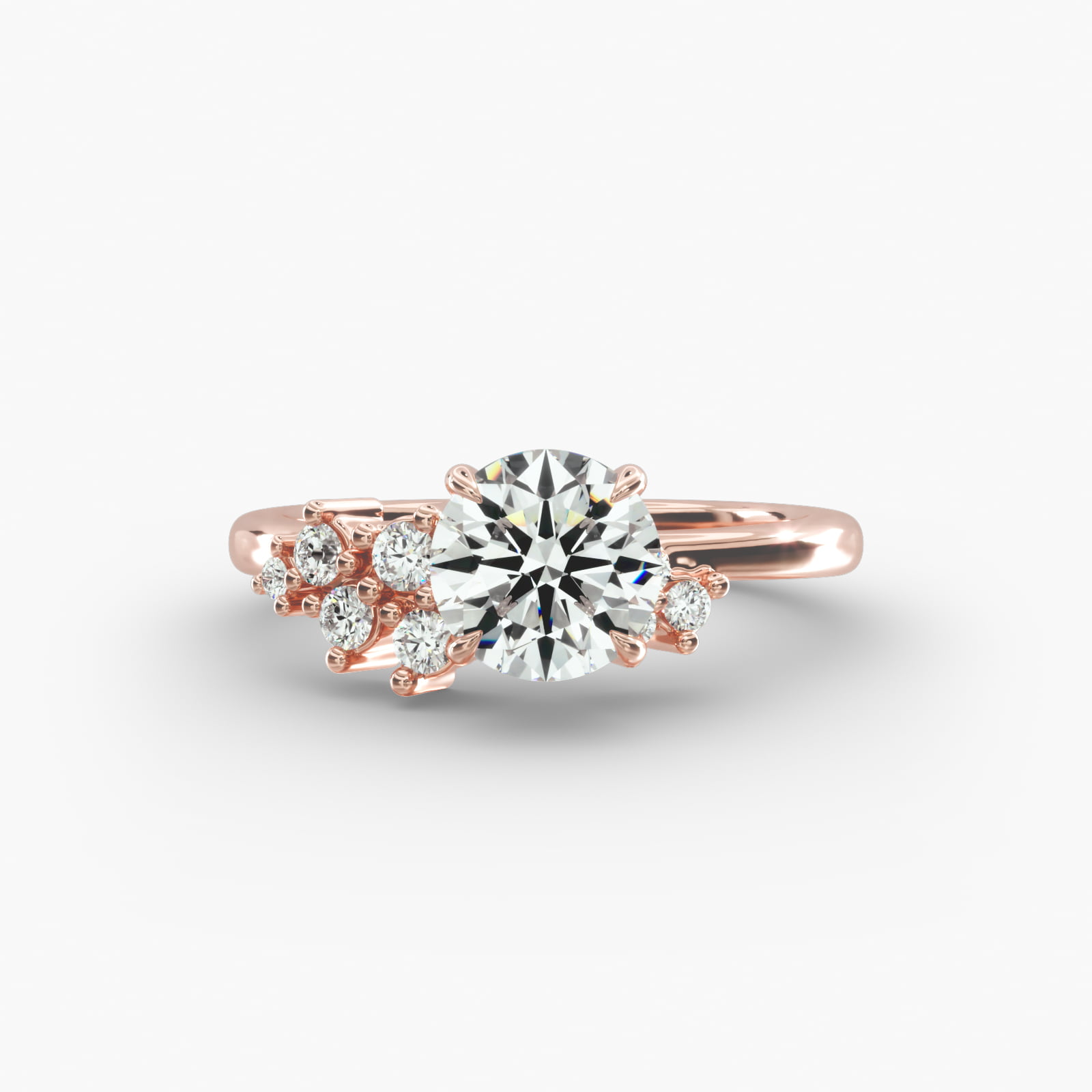 Diamond Constellation Side Stone Engagement Ring In 14K Rose Gold