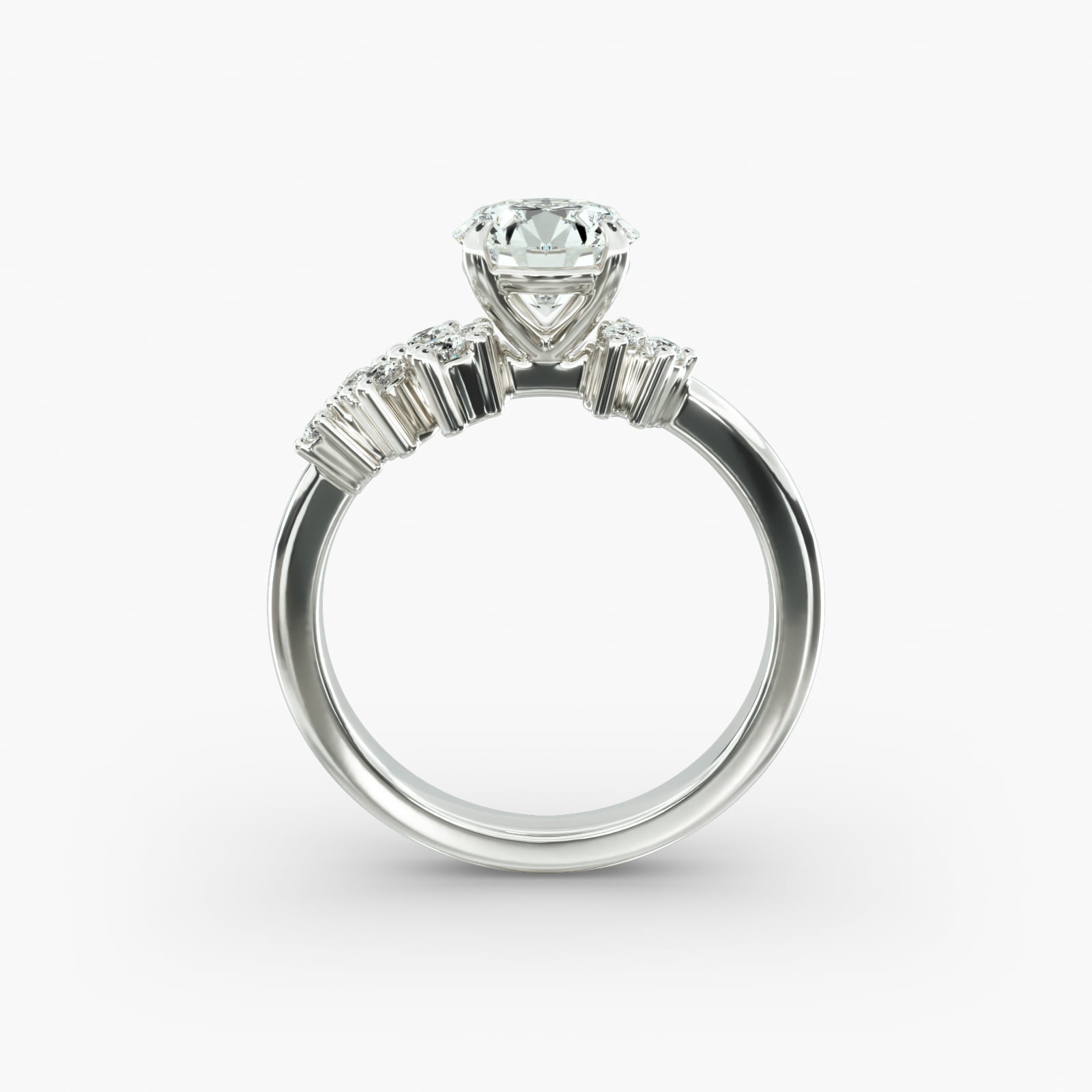 Diamond Constellation Side Stone Engagement Ring In 14K White Gold