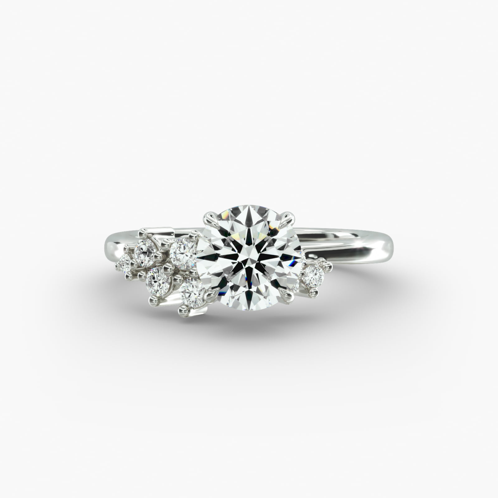 Diamond Constellation Side Stone Engagement Ring In 14K White Gold