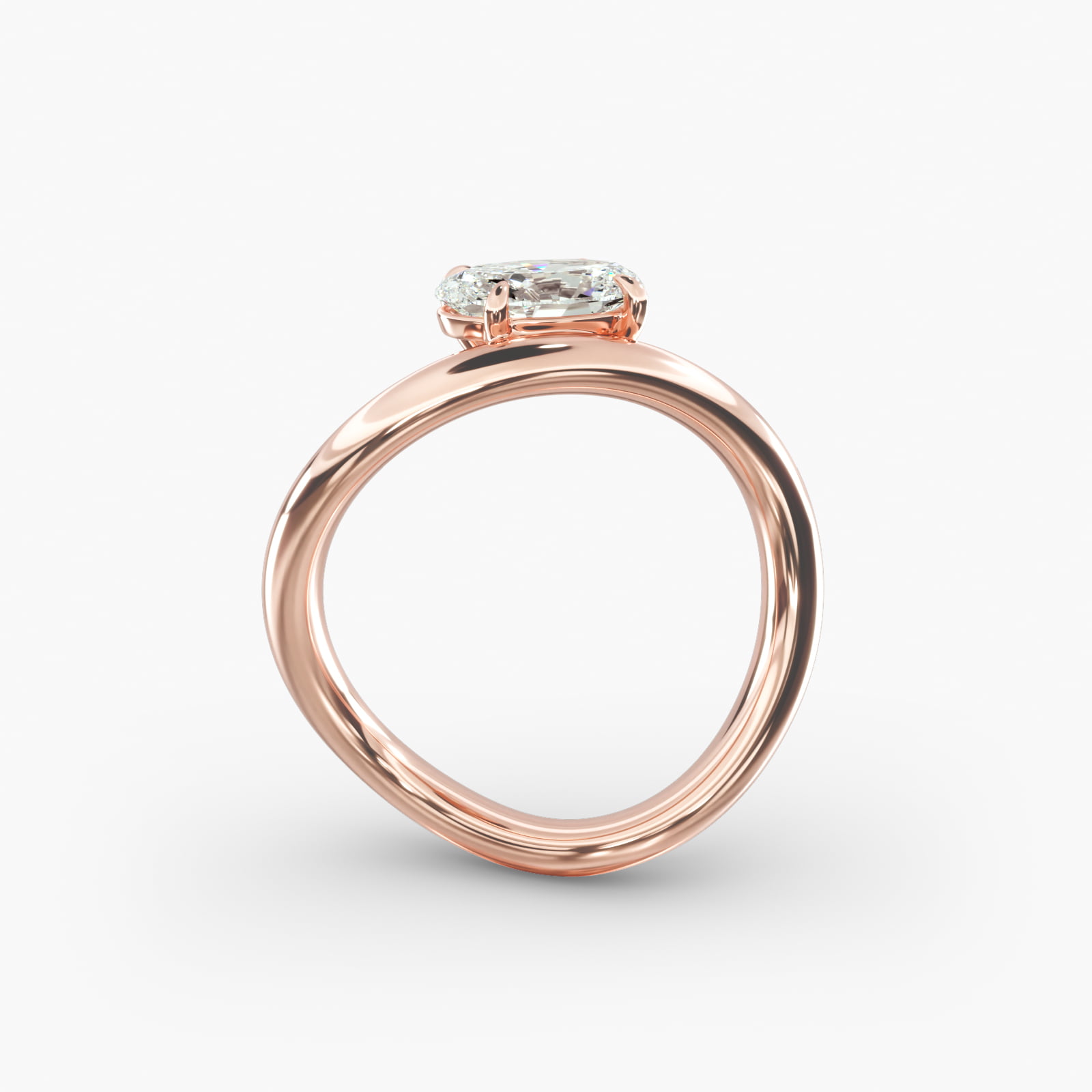 Sculptural Waves Diamond Solitaire Engagement Ring in 14K Rose Gold with Claw Prong Set  Diamond (2.4mm)