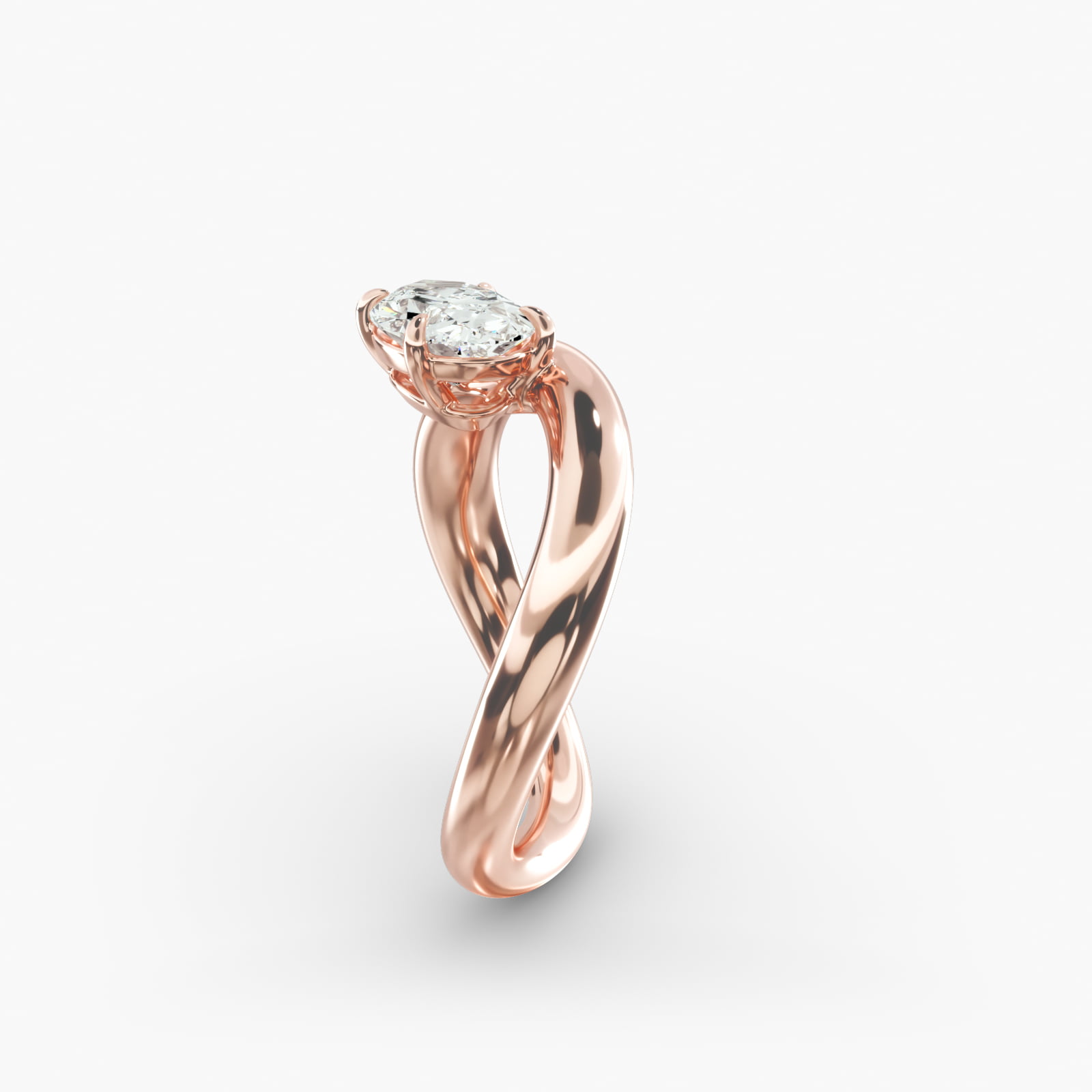 Sculptural Waves Diamond Solitaire Engagement Ring in 14K Rose Gold with Claw Prong Set  Diamond (2.4mm)
