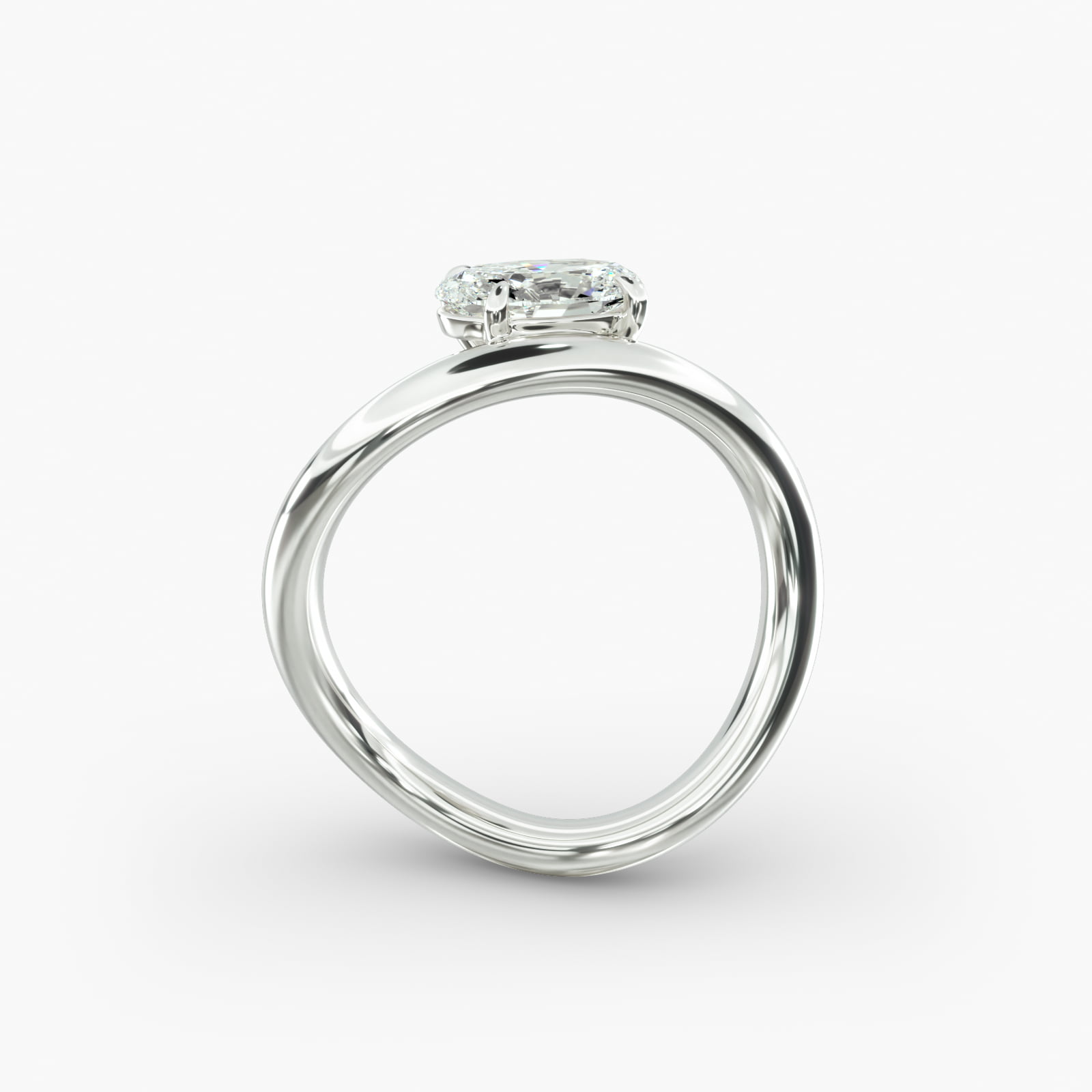 Sculptural Waves Diamond Solitaire Engagement Ring in 14K White Gold with Claw Prong Set  Diamond (2.4mm)