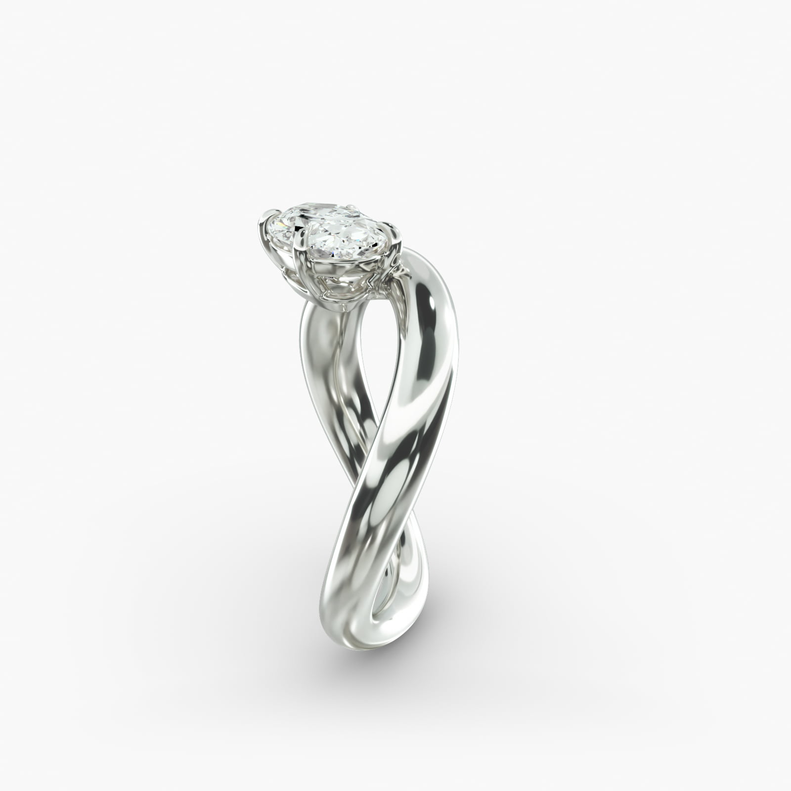 Sculptural Waves Diamond Solitaire Engagement Ring in 14K White Gold with Claw Prong Set  Diamond (2.4mm)