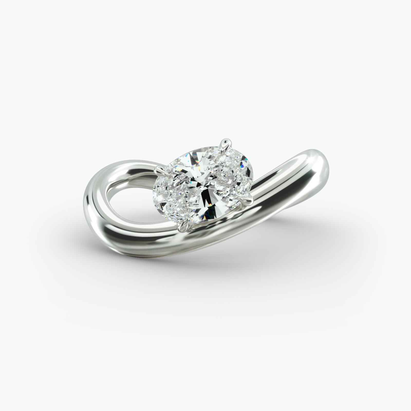 Sculptural Waves Diamond Solitaire Engagement Ring in 14K White Gold with Claw Prong Set  Diamond (2.4mm)