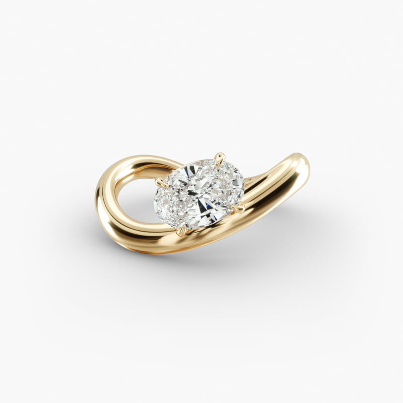 Sculptural Waves Diamond Solitaire Engagement Ring in 14K Yellow Gold with Claw Prong Set  Diamond (2.4mm)