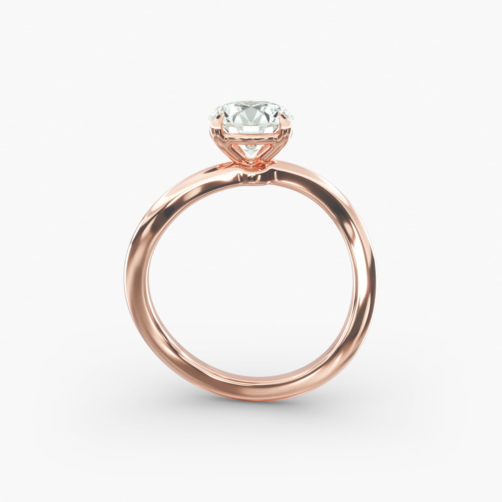 Sculptural Waves Diamond Solitaire Engagement Ring in 14K Rose Gold with Claw Prong Set  Diamond (2mm)