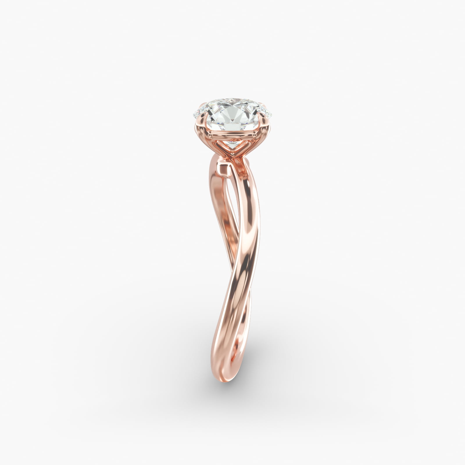 Sculptural Waves Diamond Solitaire Engagement Ring in 14K Rose Gold with Claw Prong Set  Diamond (2mm)