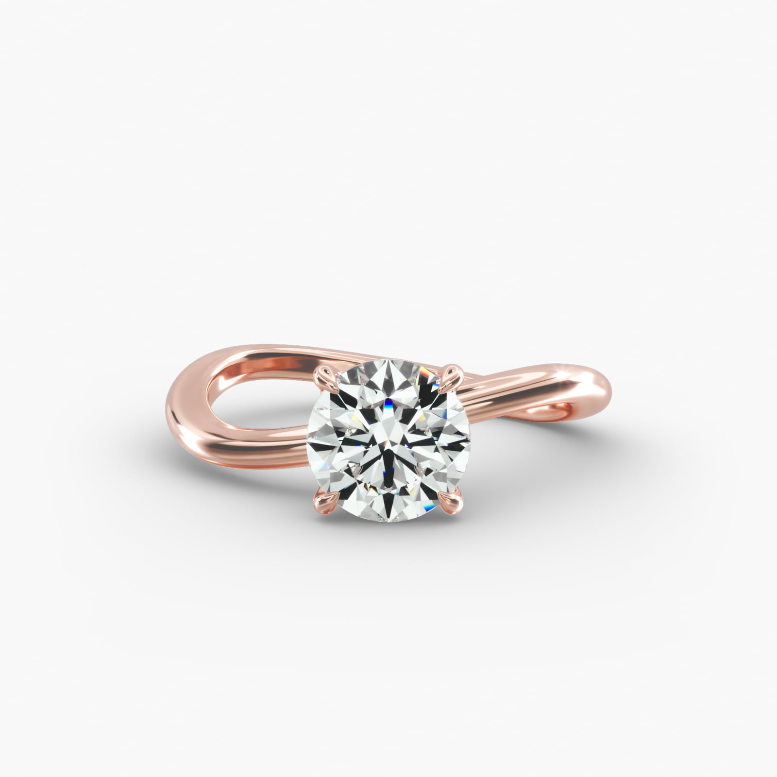 Sculptural Waves Diamond Solitaire Engagement Ring in 14K Rose Gold with Claw Prong Set  Diamond (2mm)