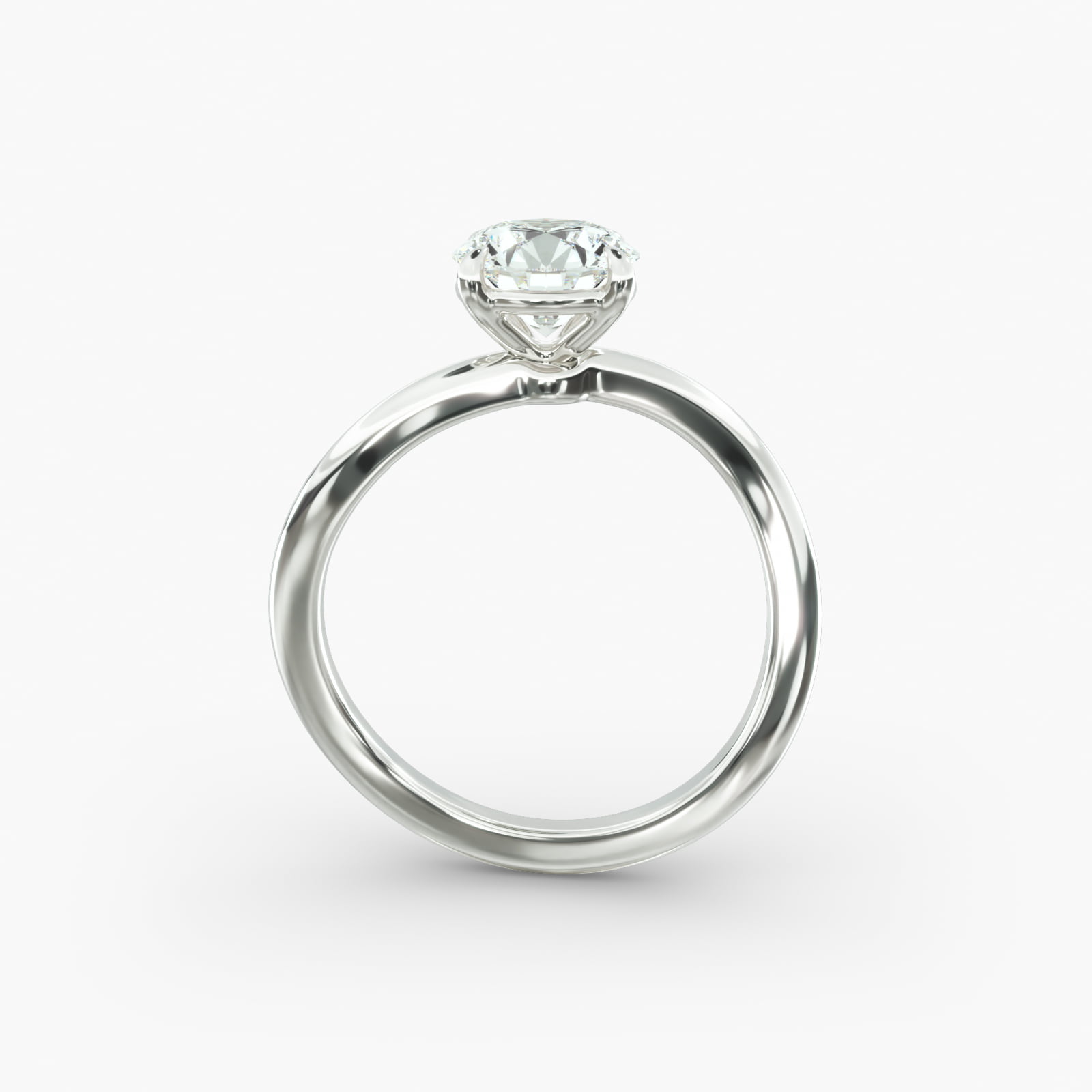 Sculptural Waves Diamond Solitaire Engagement Ring in Platinum with Claw Prong Set  Diamond (2mm)