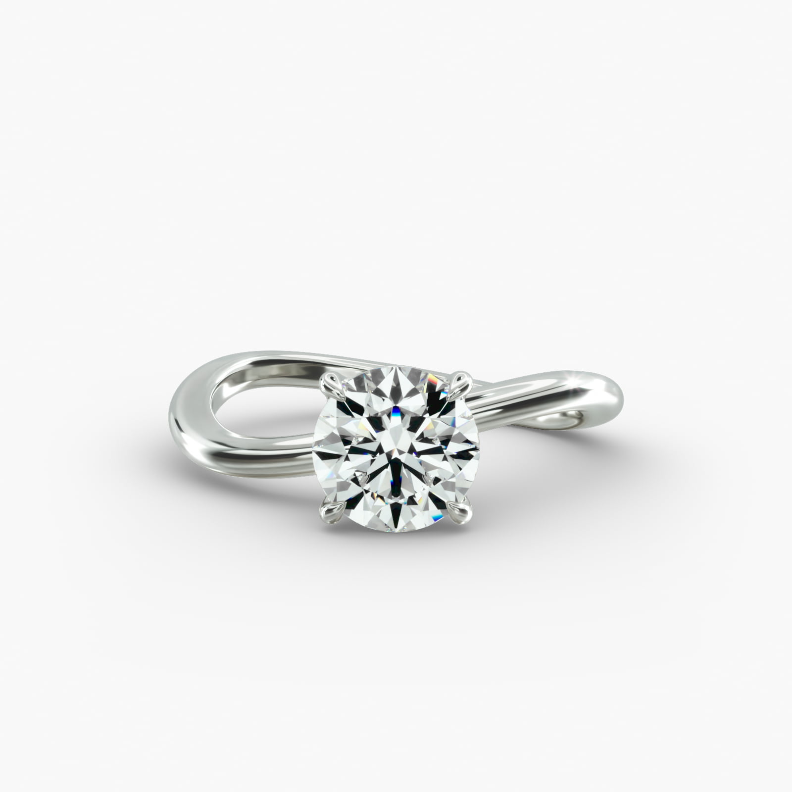 Sculptural Waves Diamond Solitaire Engagement Ring in Platinum with Claw Prong Set  Diamond (2mm)