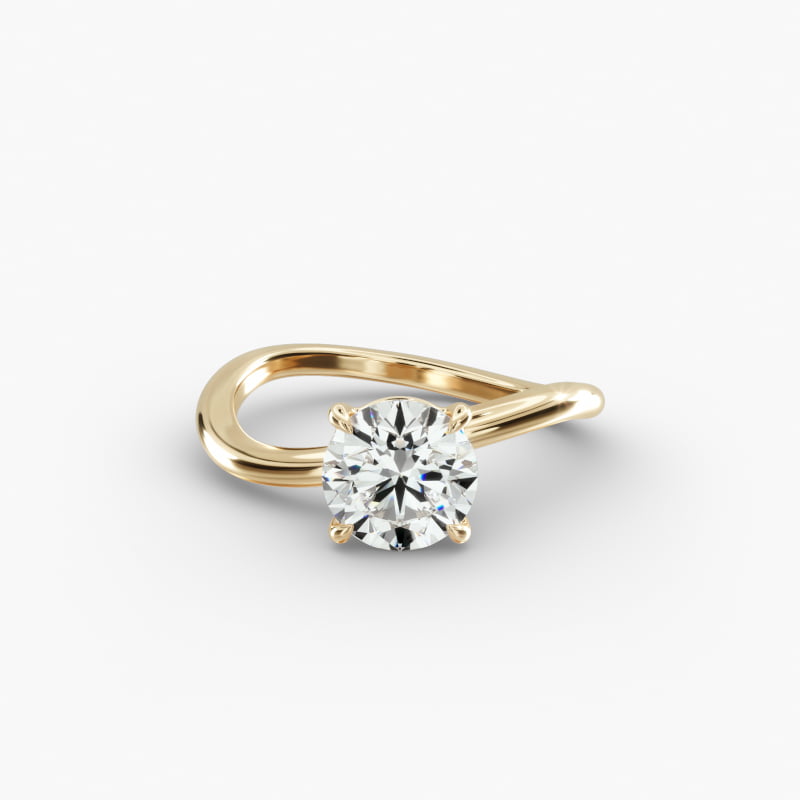 Sculptural Waves Diamond Solitaire Engagement Ring in 14K Yellow Gold with Claw Prong Set  Diamond (2mm)