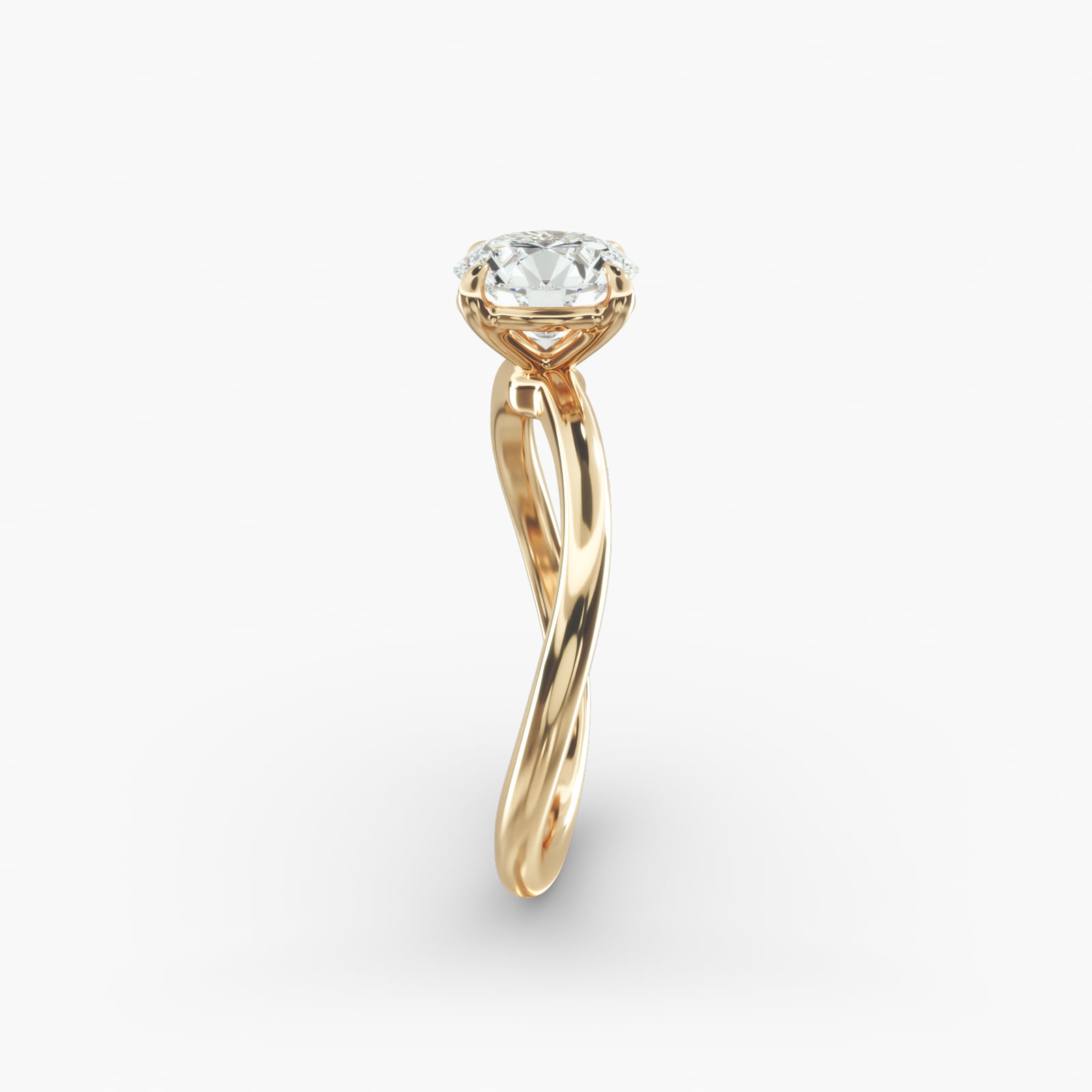 Sculptural Waves Diamond Solitaire Engagement Ring in 18K Yellow Gold with Claw Prong Set  Diamond (2mm)