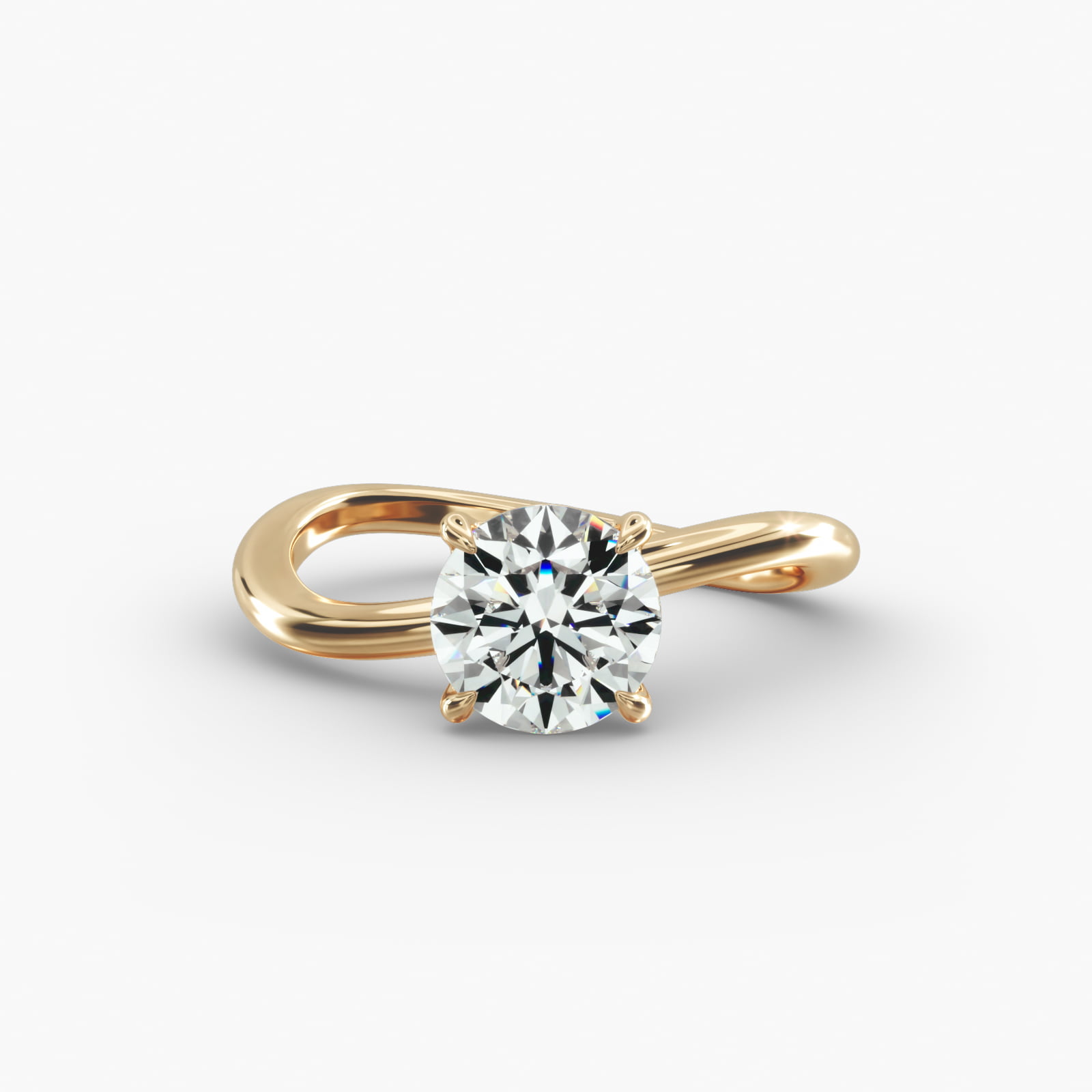 Sculptural Waves Diamond Solitaire Engagement Ring in 18K Yellow Gold with Claw Prong Set  Diamond (2mm)