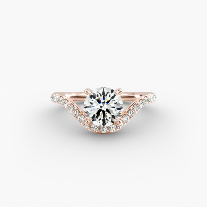 Sculptural Waves Pavé Diamond Engagement Ring in 14K Rose Gold with Prong Set Round Diamond (2mm)
