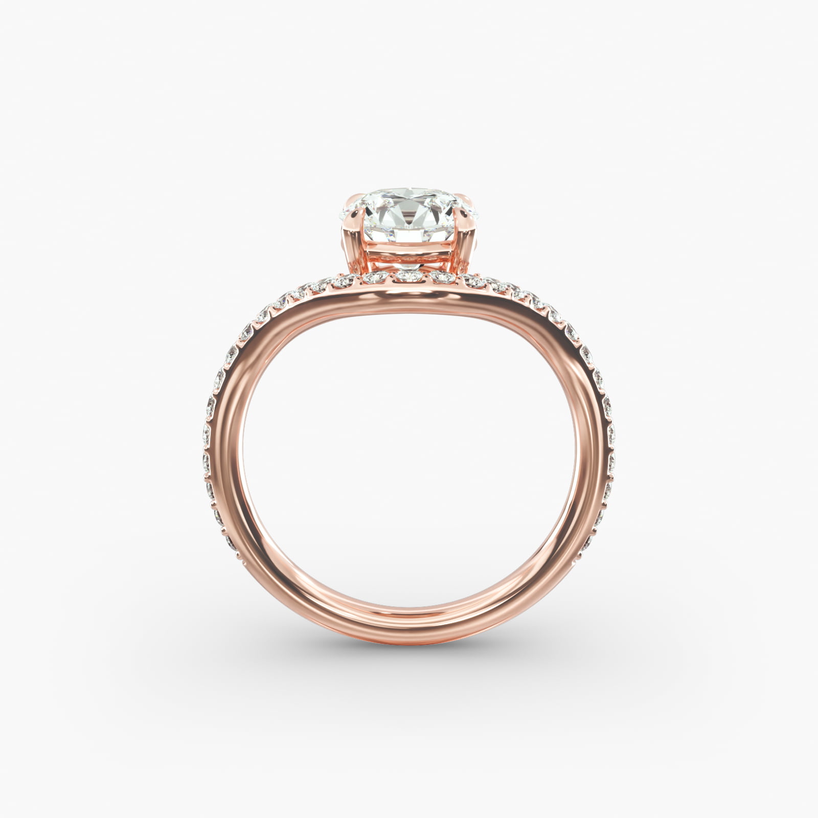 Sculptural Waves Pavé Diamond Engagement Ring in 14K Rose Gold with Prong Set Round Diamond (2mm)