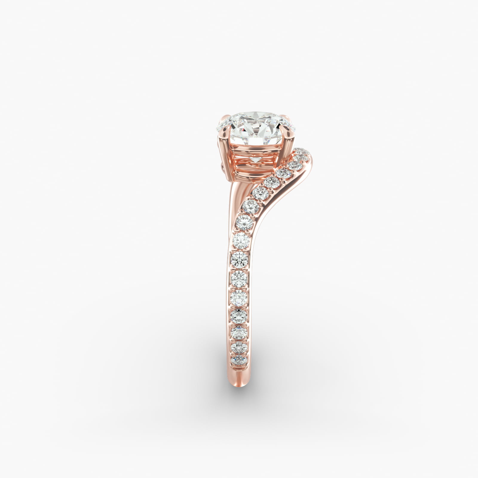 Sculptural Waves Pavé Diamond Engagement Ring in 14K Rose Gold with Prong Set Round Diamond (2mm)