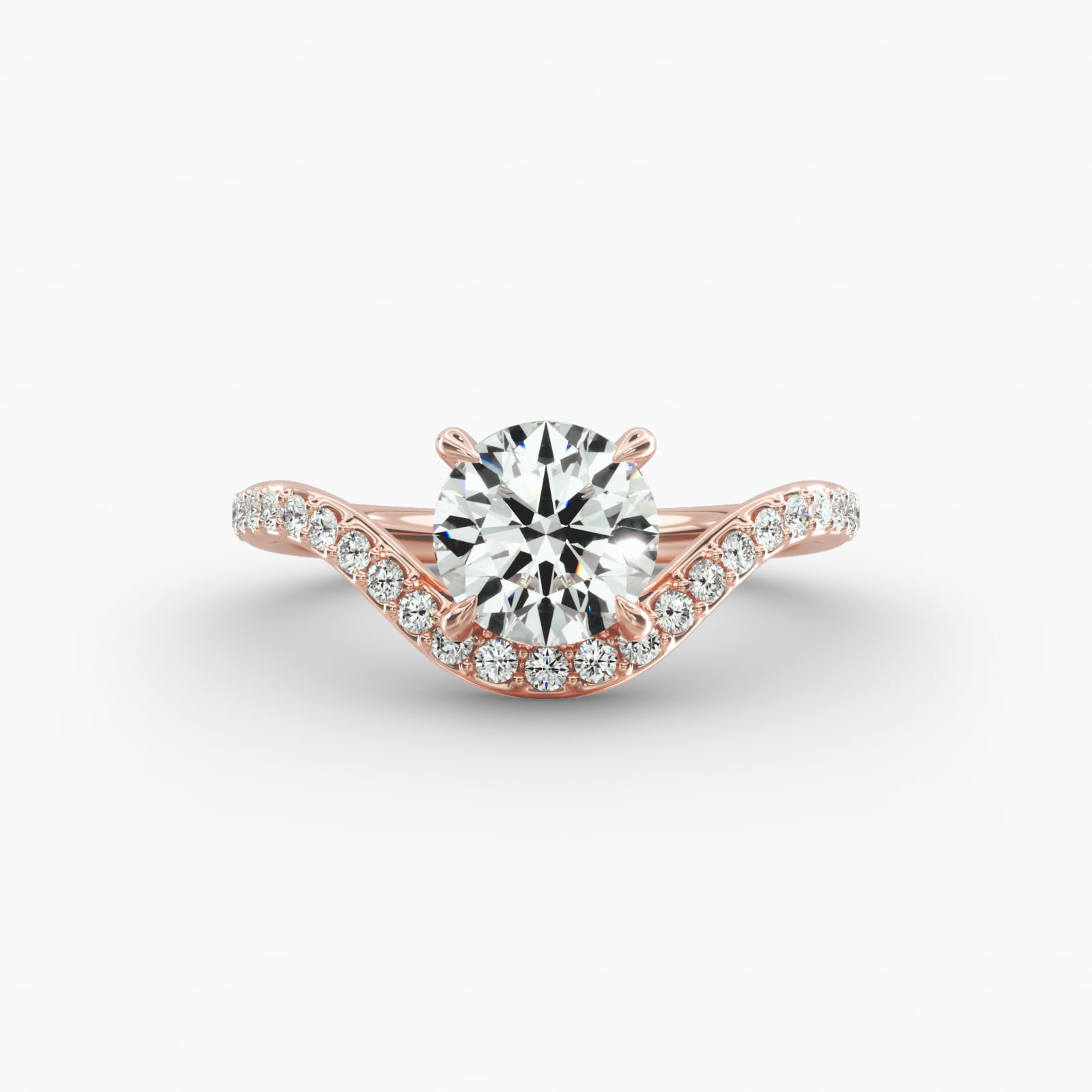 Sculptural Waves Pavé Diamond Engagement Ring in 14K Rose Gold with Prong Set Round Diamond (2mm)