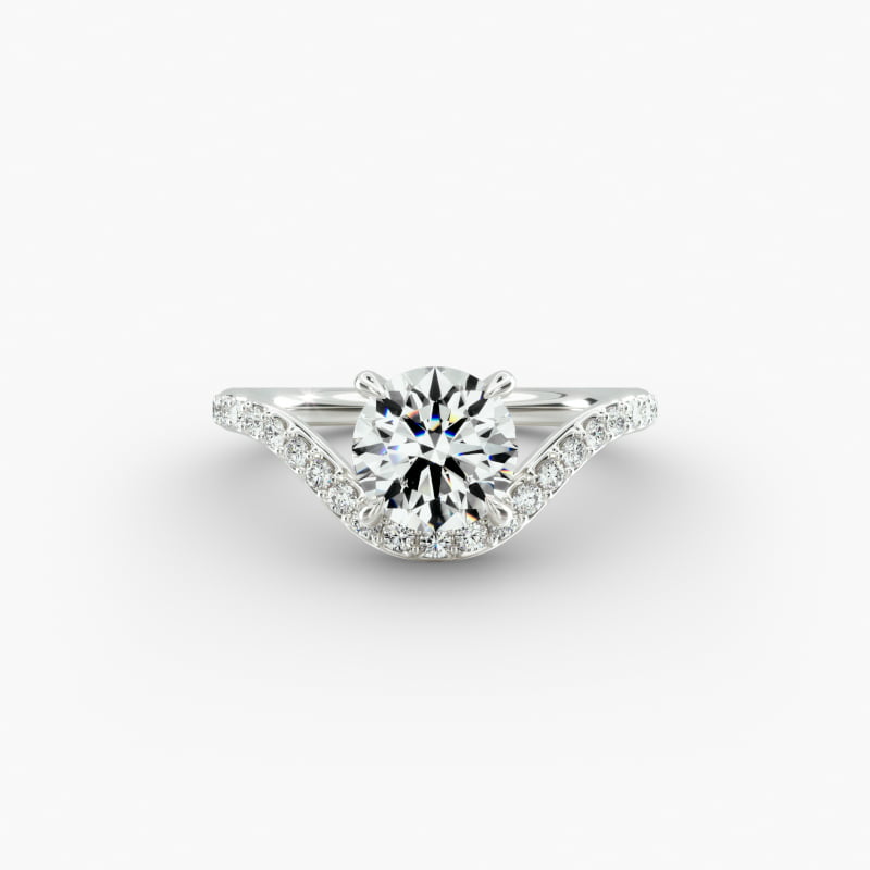 Sculptural Waves Pavé Diamond Engagement Ring in Platinum with Prong Set Round Diamond (2mm)