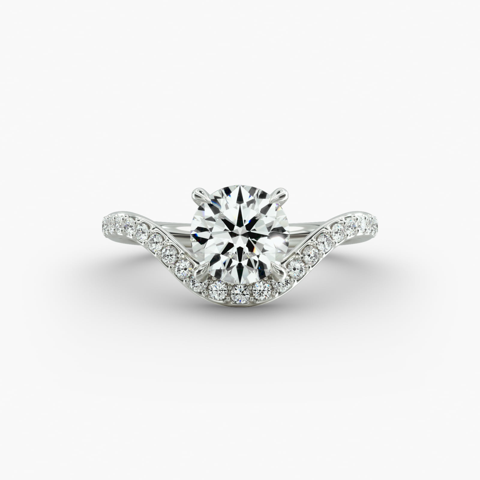 Sculptural Waves Pavé Diamond Engagement Ring in Platinum with Prong Set Round Diamond (2mm)