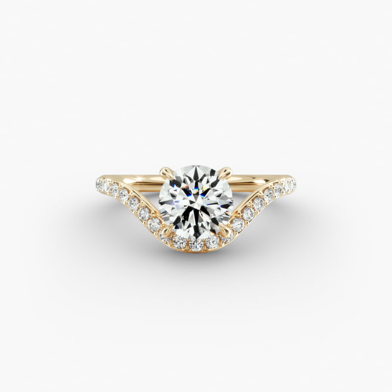 Sculptural Waves Pavé Diamond Engagement Ring in 14K Yellow Gold with Prong Set Round Diamond (2mm)