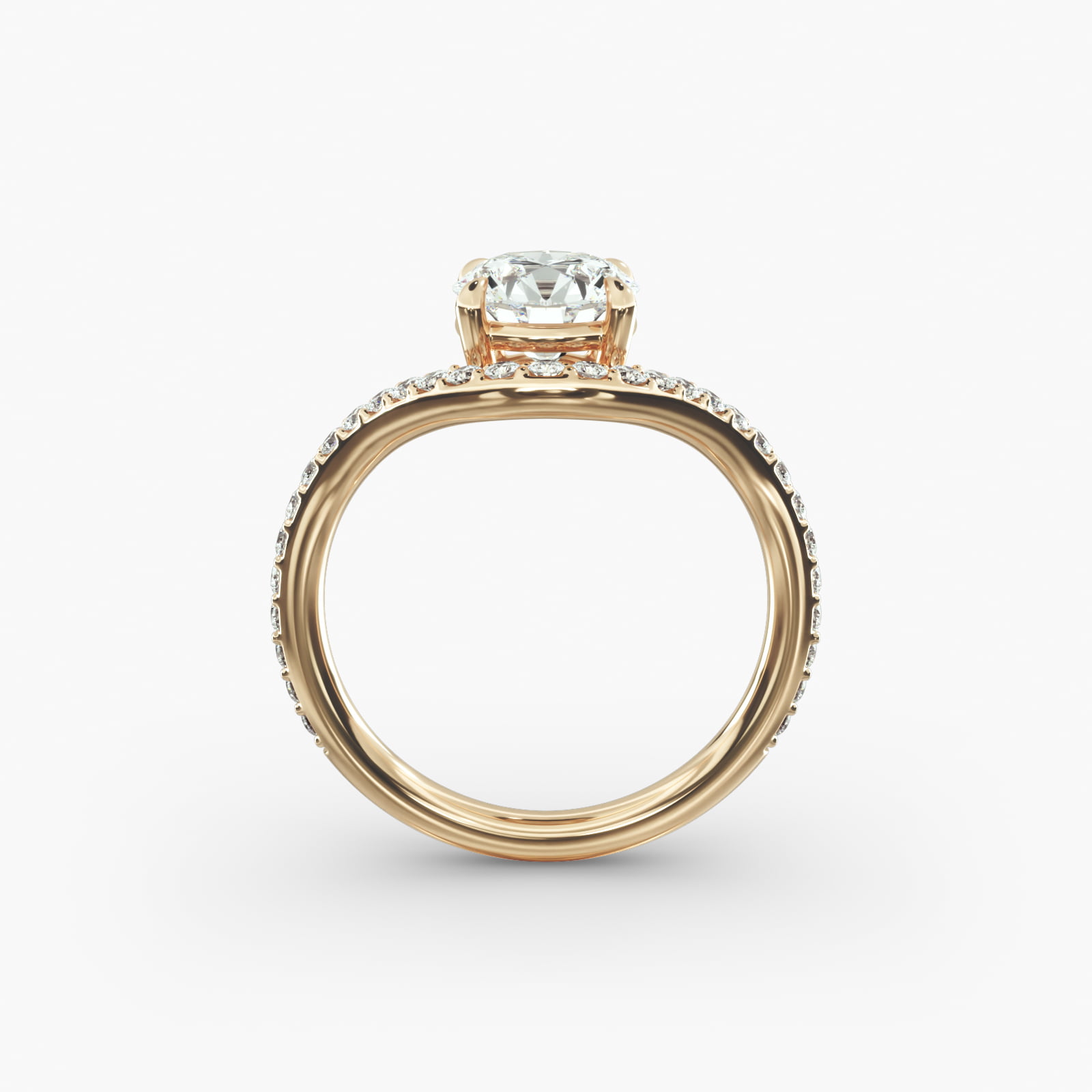 Sculptural Waves Pavé Diamond Engagement Ring in 18K Yellow Gold with Prong Set Round Diamond (2mm)